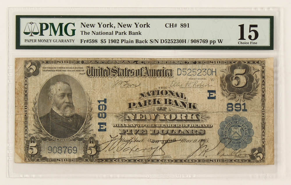 1902 5 FiveDollar U.S. National Currency LargeSize Bank Note The