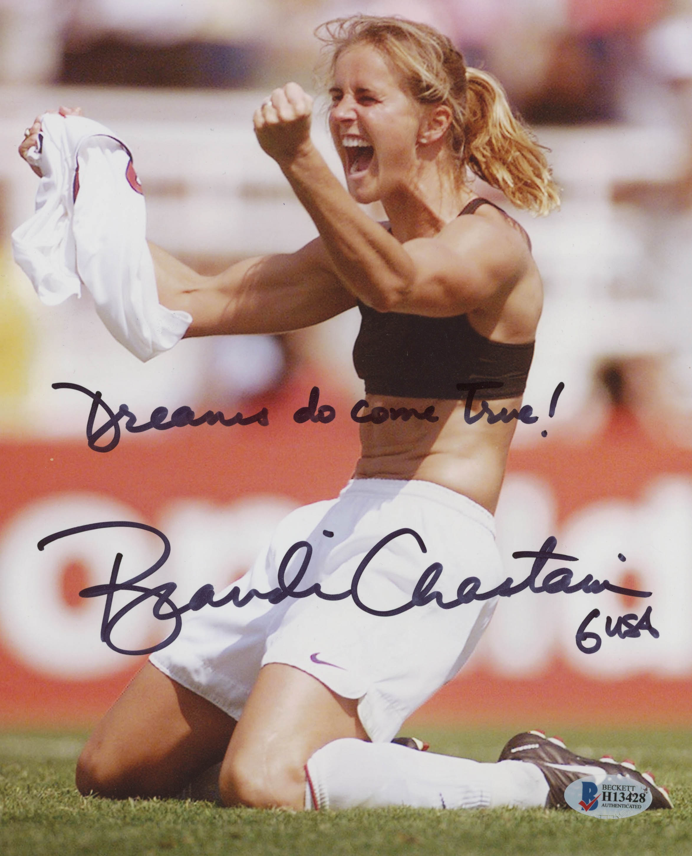 Brandi Chastain Signed Team USA 8x10 Photo Inscribed "Dreams Do Come True!" & "USA" (Beckett COA) at PristineAuction.com Brandi Chastain Signed Team USA 8x10 Photo Inscribed "Dreams Do Come True!" & "USA" (Beckett COA) at PristineAuction.com