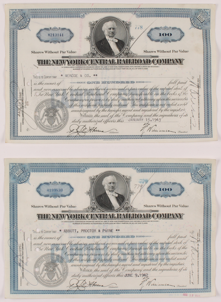 Lot of (2) Vintage 1940 "The New York Central Railroad Company" (100