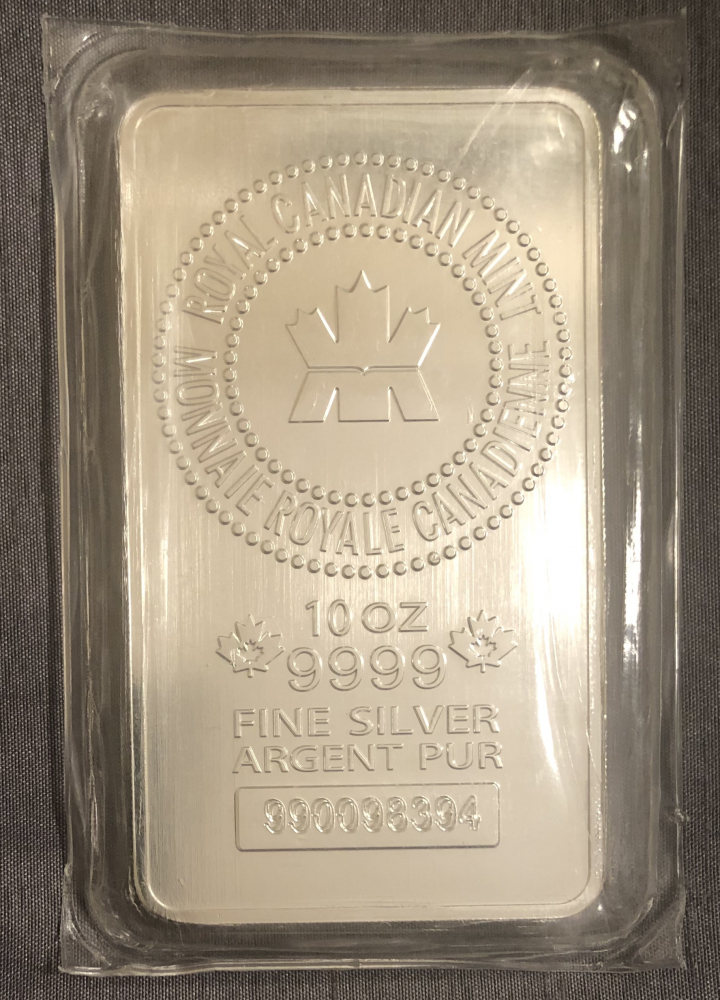 10 Troy Oz .999 Royal Canadian Mint Fine Silver Bullion Bar Pristine