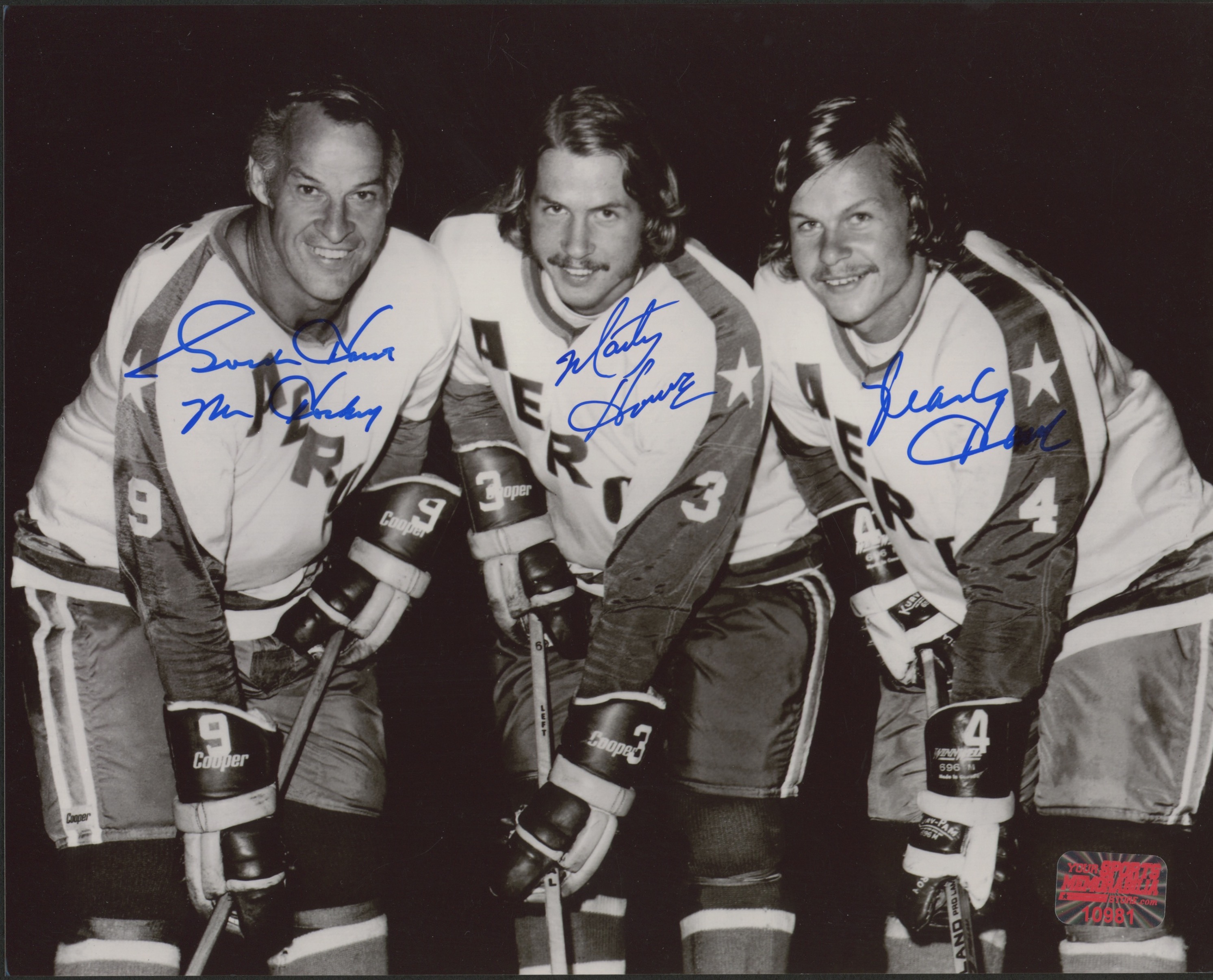 Gordie Howe, Marty Howe & Mark Howe Signed Aeros 8x10 Photo Inscribed "Mr. Hockey" (Your Sports Memorabilia Store COA) at PristineAuction.com Gordie Howe, Marty Howe & Mark Howe Signed Aeros 8x10 Photo Inscribed "Mr. Hockey" (Your Sports Memorabilia Store COA) at PristineAuction.com