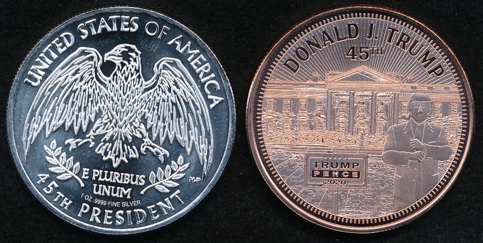 Lot of (2) 2020 Donald Trump Presidential Campaign Commemorative Bullion Rounds with (1) 1oz Fine Silver & (1) 1oz Fine Copper at PristineAuction.com Lot of (2) 2020 Donald Trump Presidential Campaign Commemorative Bullion Rounds with (1) 1oz Fine Silver & (1) 1oz Fine Copper at PristineAuction.com