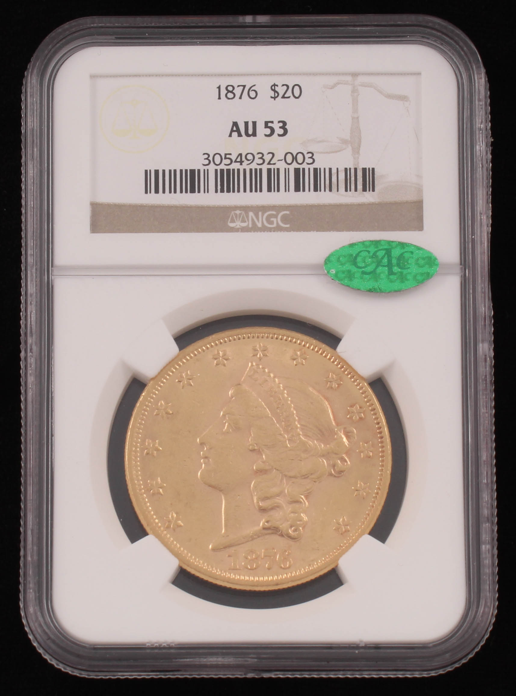 1876 Liberty Head $20 Double Eagle Gold Coin (NGC AU 53) (CAC) at PristineAuction.com 1876 Liberty Head $20 Double Eagle Gold Coin (NGC AU 53) (CAC) at PristineAuction.com