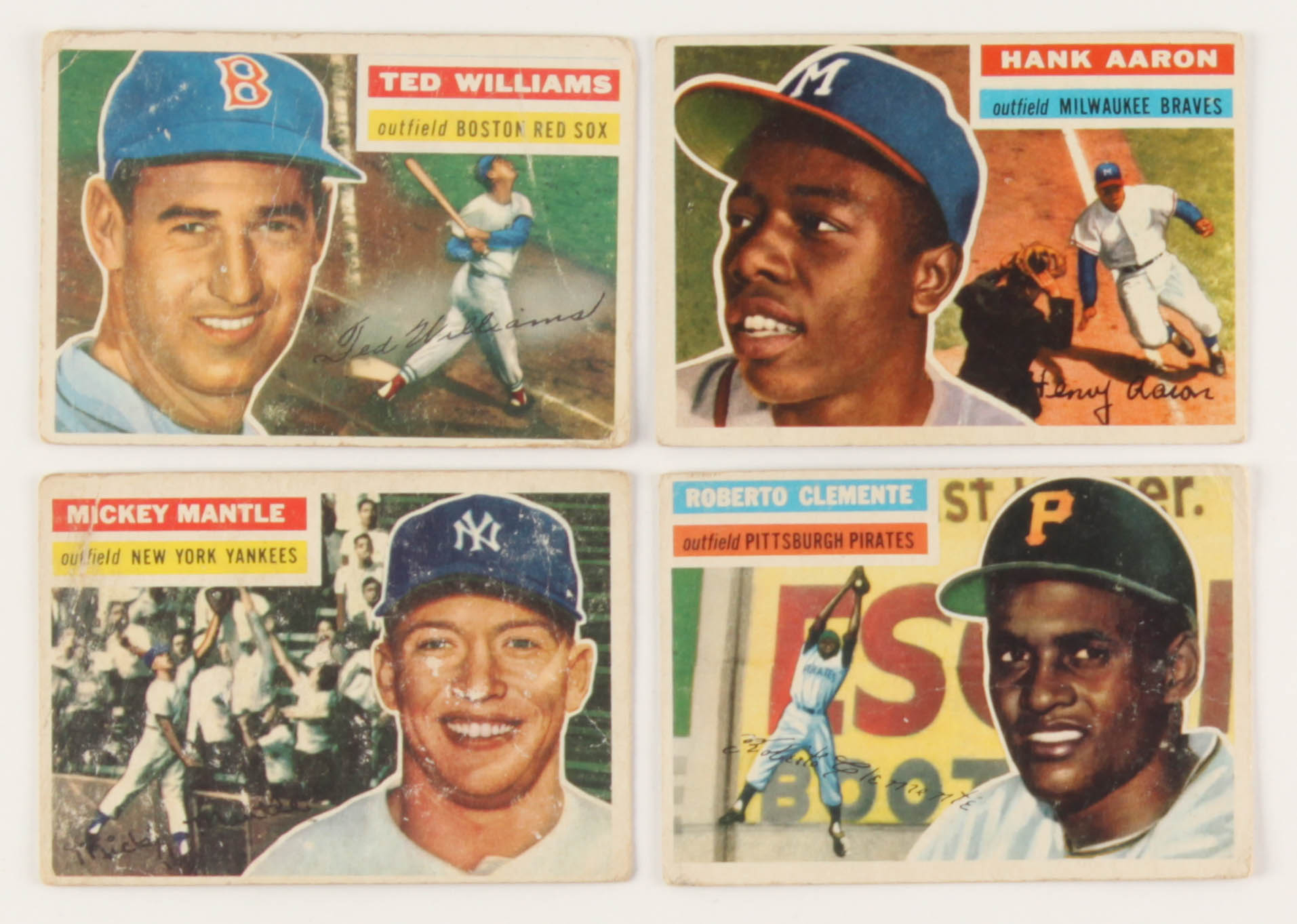 1956 Topps Complete Set of (340) Baseball Cards with #5 Ted Williams, #31 Hank Aaron, #135 Mickey Mantle, #33 Roberto Clemente at PristineAuction.com 1956 Topps Complete Set of (340) Baseball Cards with #5 Ted Williams, #31 Hank Aaron, #135 Mickey Mantle, #33 Roberto Clemente at PristineAuction.com
