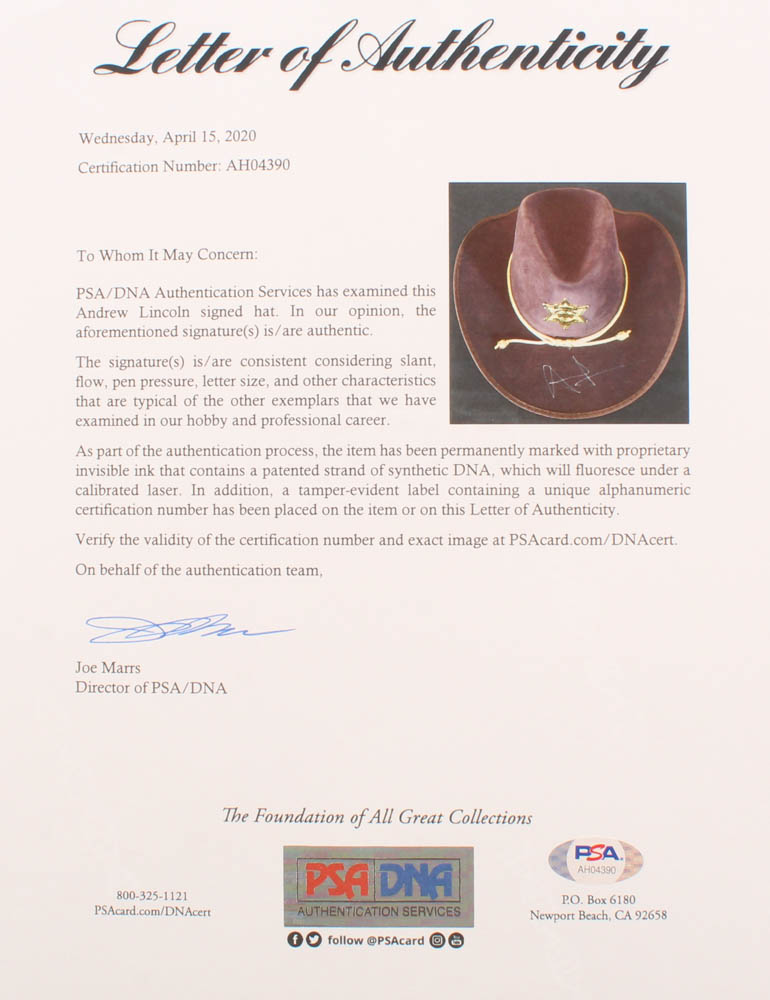 Andrew Lincoln Signed "The Walking Dead" Sheriff Hat (PSA LOA) at PristineAuction.com Andrew Lincoln Signed "The Walking Dead" Sheriff Hat (PSA LOA) at PristineAuction.com