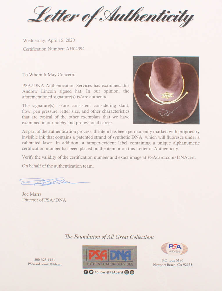 Andrew Lincoln Signed "The Walking Dead" Sheriff Hat (PSA LOA) at PristineAuction.com Andrew Lincoln Signed "The Walking Dead" Sheriff Hat (PSA LOA) at PristineAuction.com