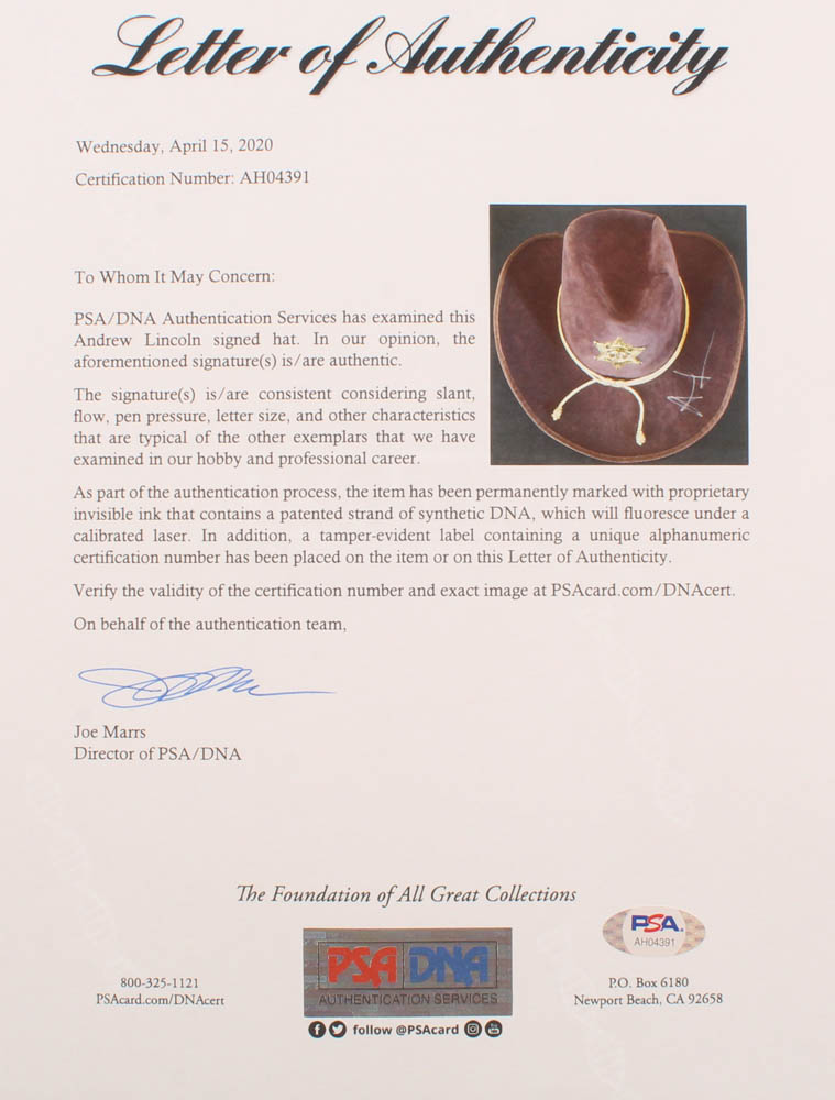 Andrew Lincoln Signed "The Walking Dead" Sheriff Hat (PSA LOA) at PristineAuction.com Andrew Lincoln Signed "The Walking Dead" Sheriff Hat (PSA LOA) at PristineAuction.com