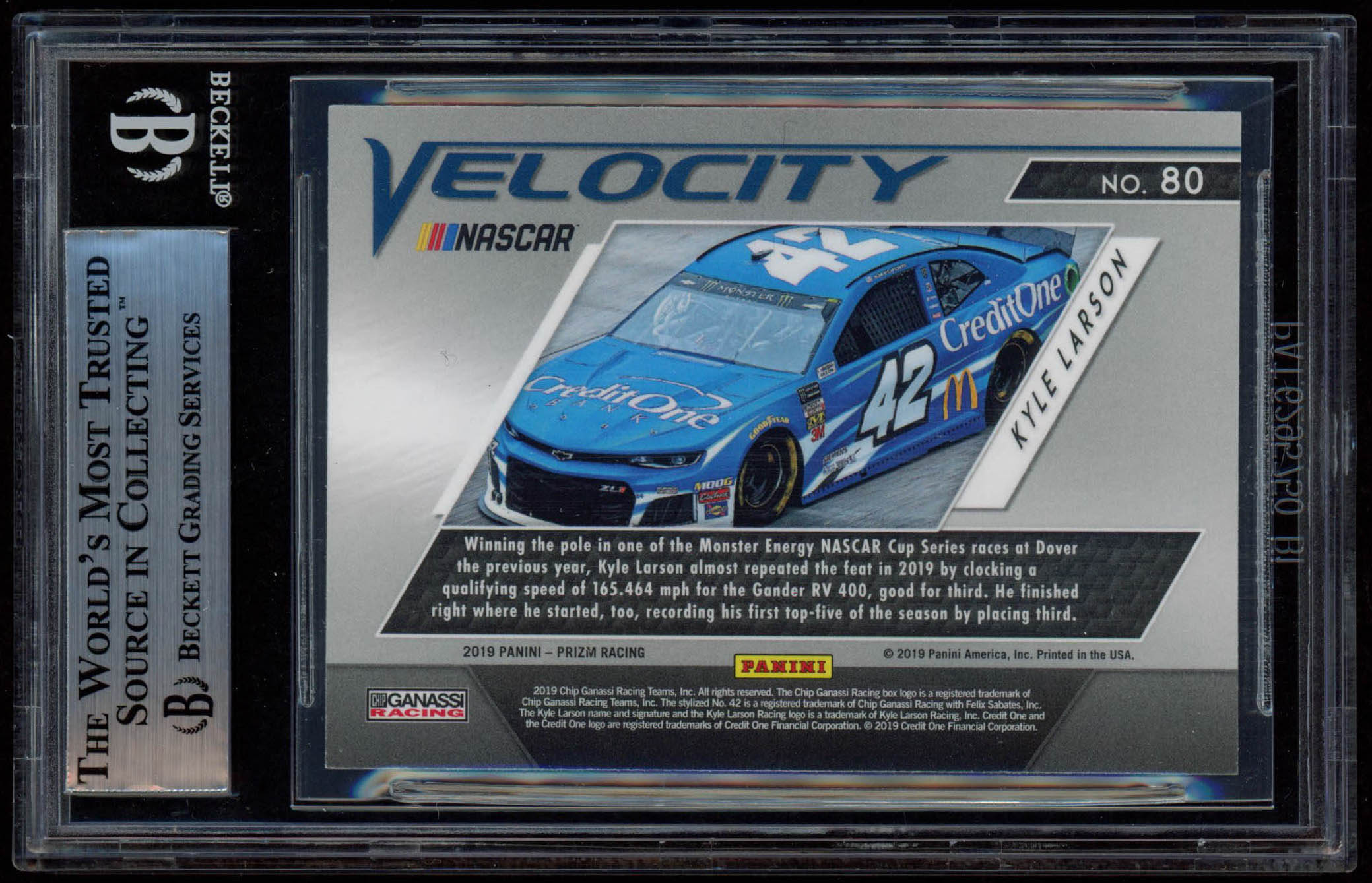 Kyle Larson Signed 2019 Panini Prizm #80 Velocity (BGS Encapsulated) at PristineAuction.com Kyle Larson Signed 2019 Panini Prizm #80 Velocity (BGS Encapsulated) at PristineAuction.com
