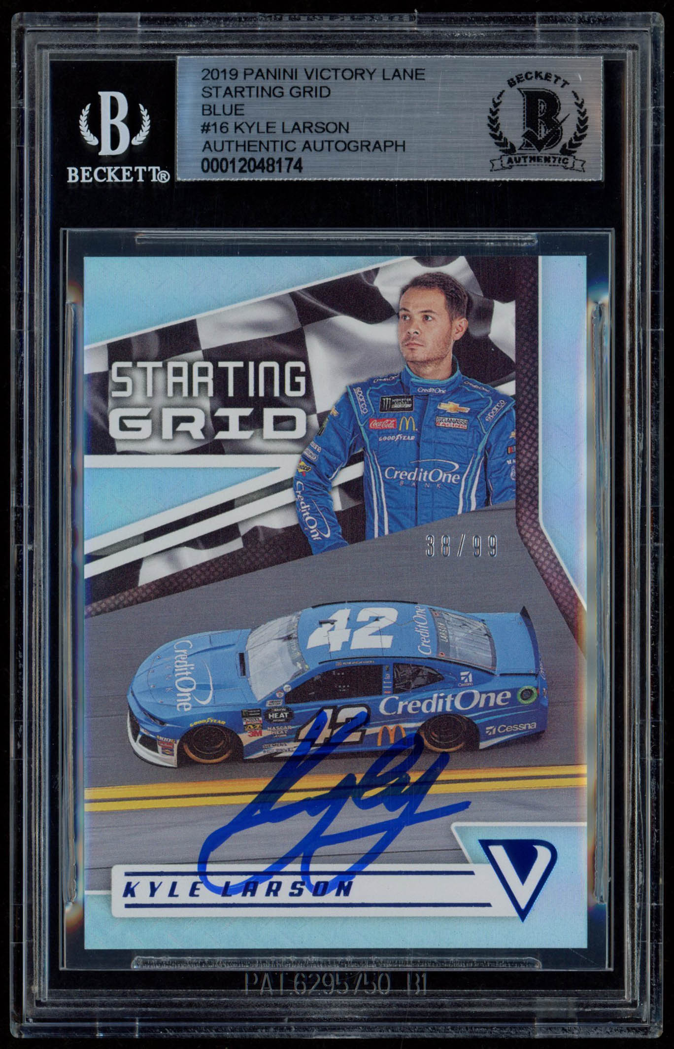 Kyle Larson Signed 2019 Panini Victory Lane Starting Grid Blue #16 (BGS Encapsulated) at PristineAuction.com Kyle Larson Signed 2019 Panini Victory Lane Starting Grid Blue #16 (BGS Encapsulated) at PristineAuction.com