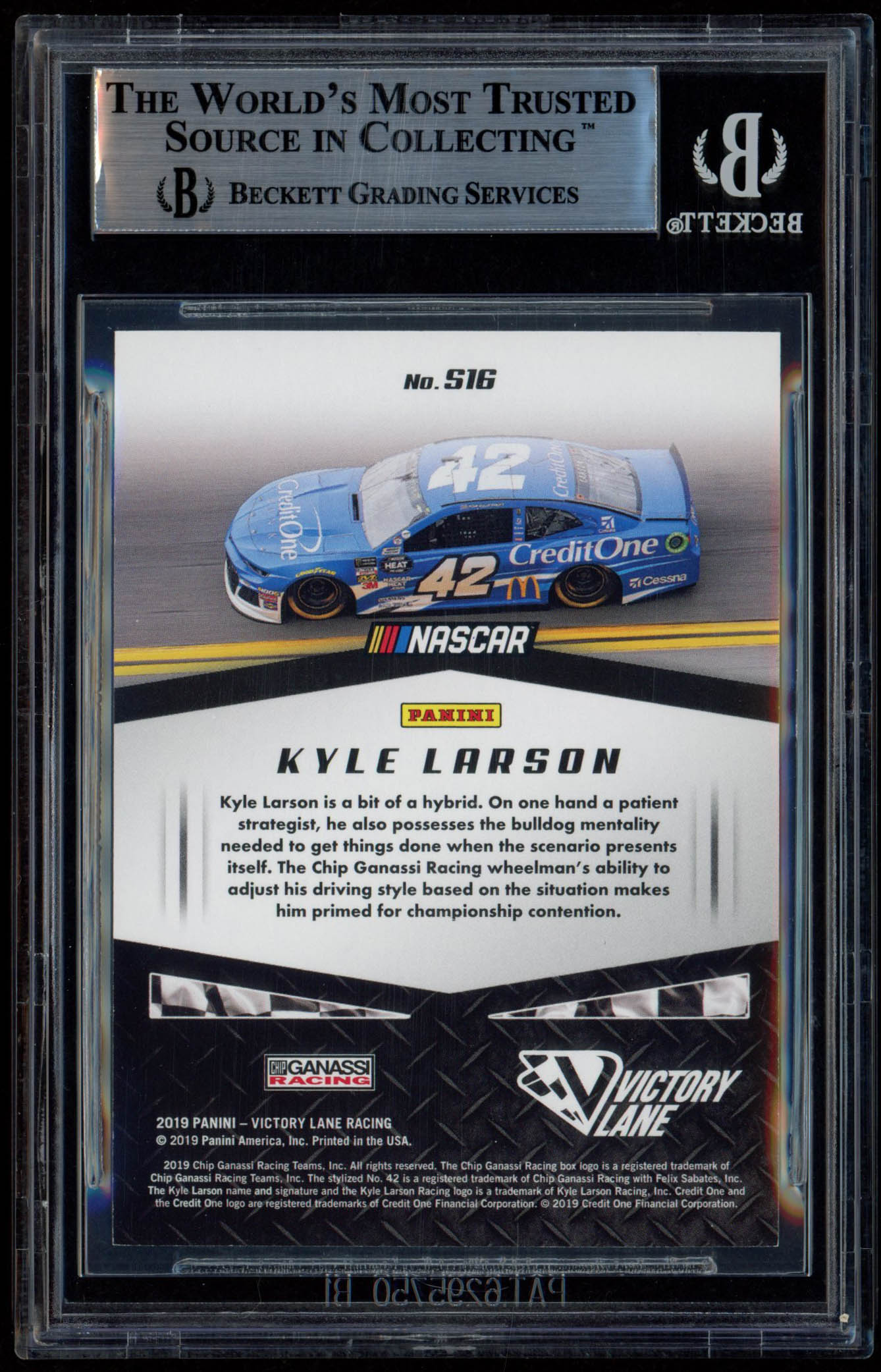 Kyle Larson Signed 2019 Panini Victory Lane Starting Grid Blue #16 (BGS Encapsulated) at PristineAuction.com Kyle Larson Signed 2019 Panini Victory Lane Starting Grid Blue #16 (BGS Encapsulated) at PristineAuction.com