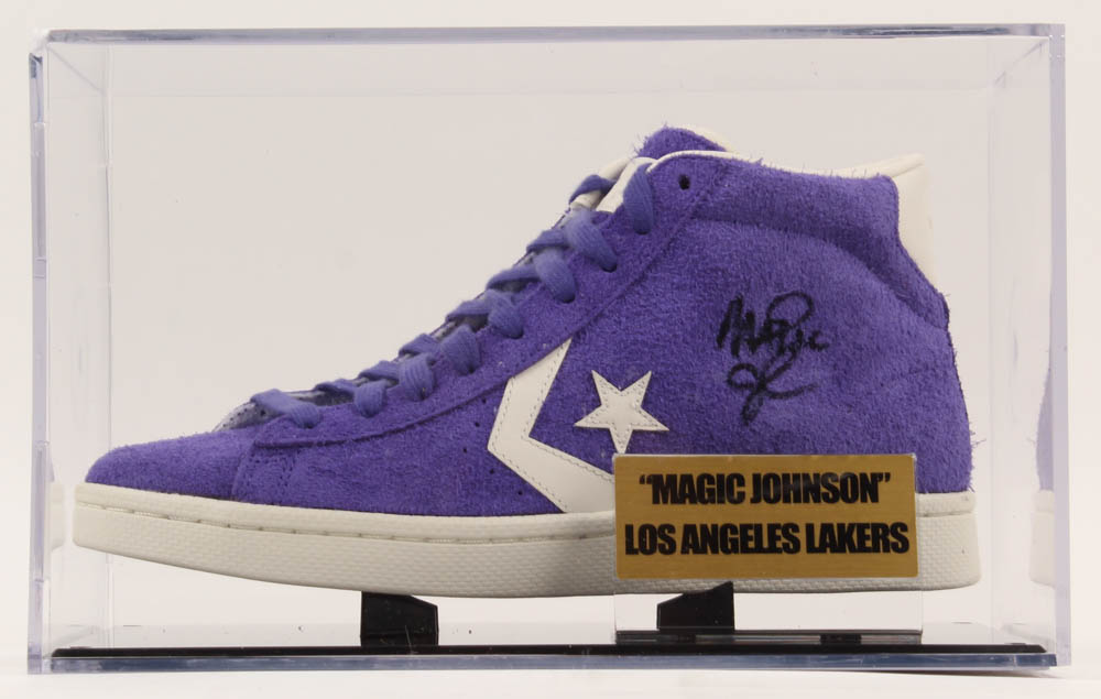 Magic Johnson Signed Converse Basketball Shoe With Display Case (Beckett COA) at PristineAuction.com Magic Johnson Signed Converse Basketball Shoe With Display Case (Beckett COA) at PristineAuction.com