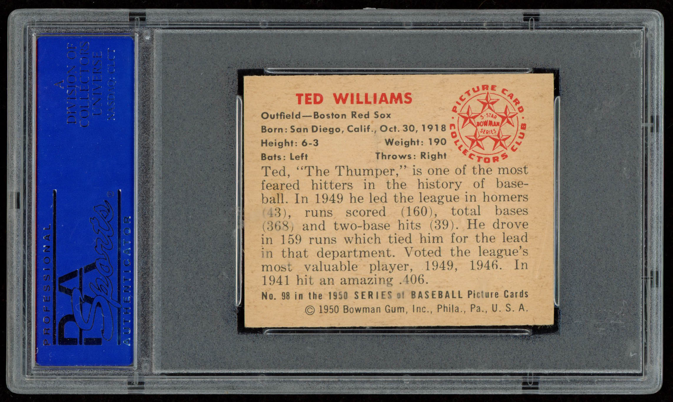 Ted Williams 1950 Bowman #98 (PSA 5) at PristineAuction.com Ted Williams 1950 Bowman #98 (PSA 5) at PristineAuction.com