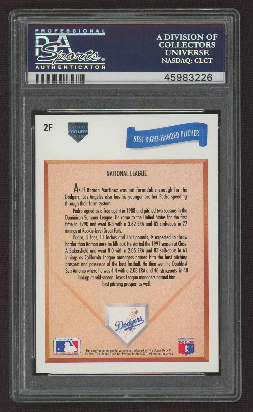 Pedro Martinez 1991 Upper Deck Final Edition #2F RC (PSA 10) at PristineAuction.com Pedro Martinez 1991 Upper Deck Final Edition #2F RC (PSA 10) at PristineAuction.com