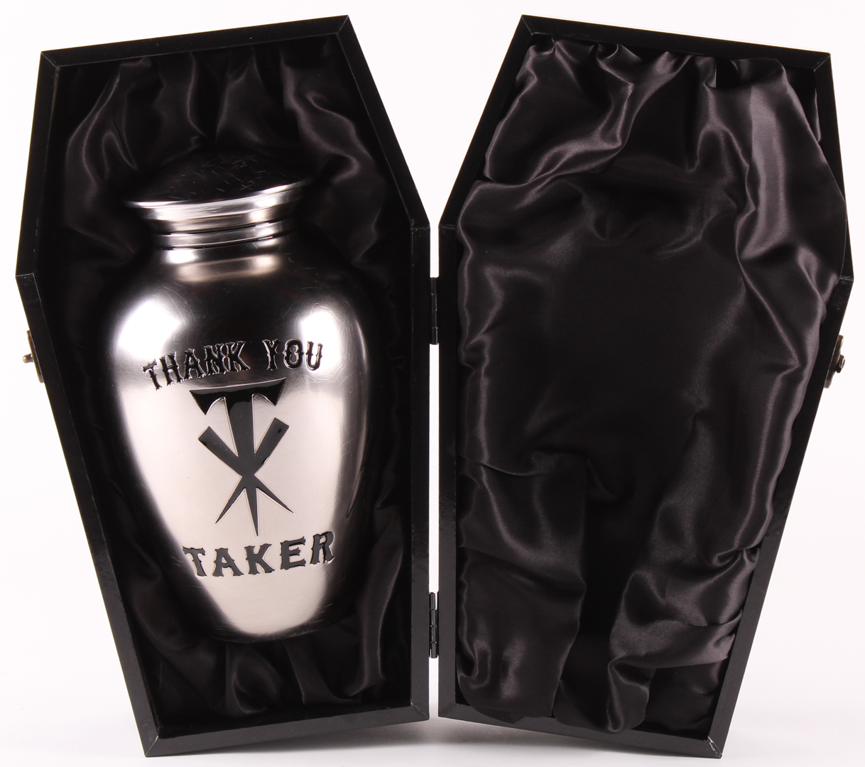 The Undertaker Signed "Thank You Taker" Commemorative Urn with Carrier Coffin Box Inscribed "2019" (JSA Hologram) at PristineAuction.com The Undertaker Signed "Thank You Taker" Commemorative Urn with Carrier Coffin Box Inscribed "2019" (JSA Hologram) at PristineAuction.com