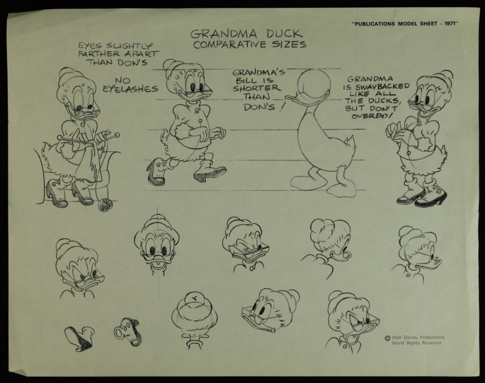 Walt Disney Productions 1971 Animation Model Sheet: "Grandma Duck" (PA LOA) at PristineAuction.com Walt Disney Productions 1971 Animation Model Sheet: "Grandma Duck" (PA LOA) at PristineAuction.com