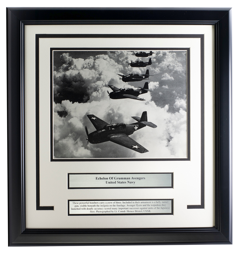 U.S. Navy Echelon of Grumman Avengers Custom Framed Photo Display at PristineAuction.com U.S. Navy Echelon of Grumman Avengers Custom Framed Photo Display at PristineAuction.com