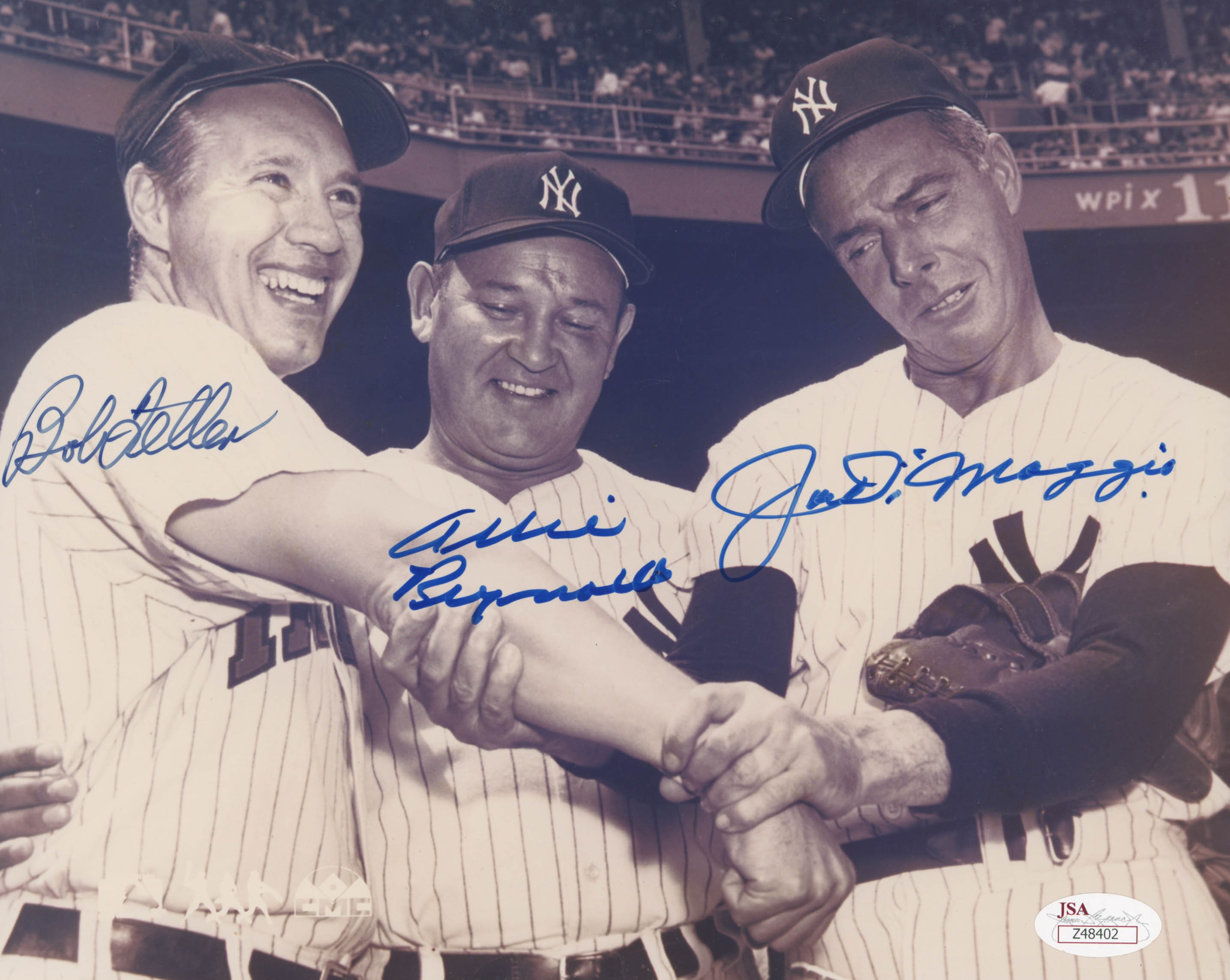 Joe DiMaggio, Bob Feller & Allie Reynolds Signed 8x10 Photo (JSA LOA) at PristineAuction.com Joe DiMaggio, Bob Feller & Allie Reynolds Signed 8x10 Photo (JSA LOA) at PristineAuction.com