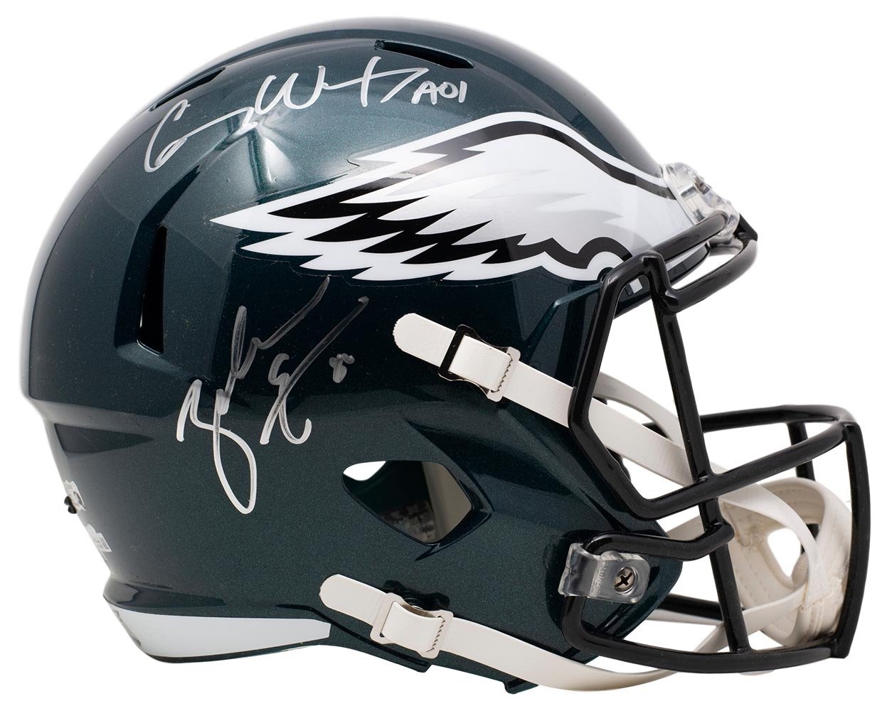 Carson Wentz & Zach Ertz Signed Eagles Full-Size Speed Helmet Inscribed "AO1" (JSA COA, Fanatics Hologram, Sports Integrity COA & Ertz Hologram) at PristineAuction.com Carson Wentz & Zach Ertz Signed Eagles Full-Size Speed Helmet Inscribed "AO1" (JSA COA, Fanatics Hologram, Sports Integrity COA & Ertz Hologram) at PristineAuction.com