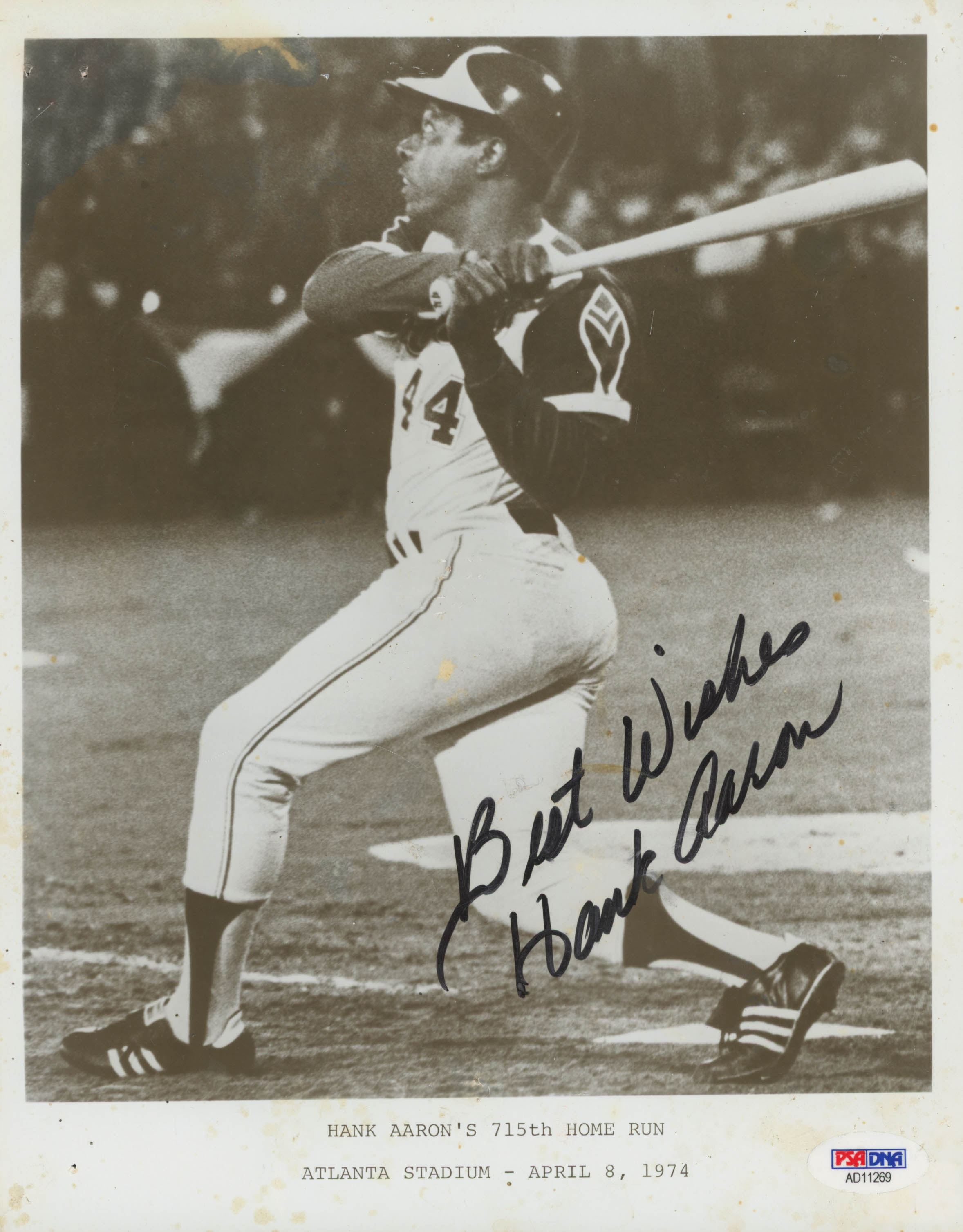 Hank Aaron Signed Braves "715th Home Run" 8x10 Photo Inscribed "Best Wishes" (PSA COA) at PristineAuction.com Hank Aaron Signed Braves "715th Home Run" 8x10 Photo Inscribed "Best Wishes" (PSA COA) at PristineAuction.com