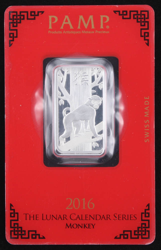 10 Gram - 2016 Lunar Year of the Monkey PAMP Suisse Silver Bar with Assayer at PristineAuction.com 10 Gram - 2016 Lunar Year of the Monkey PAMP Suisse Silver Bar with Assayer at PristineAuction.com