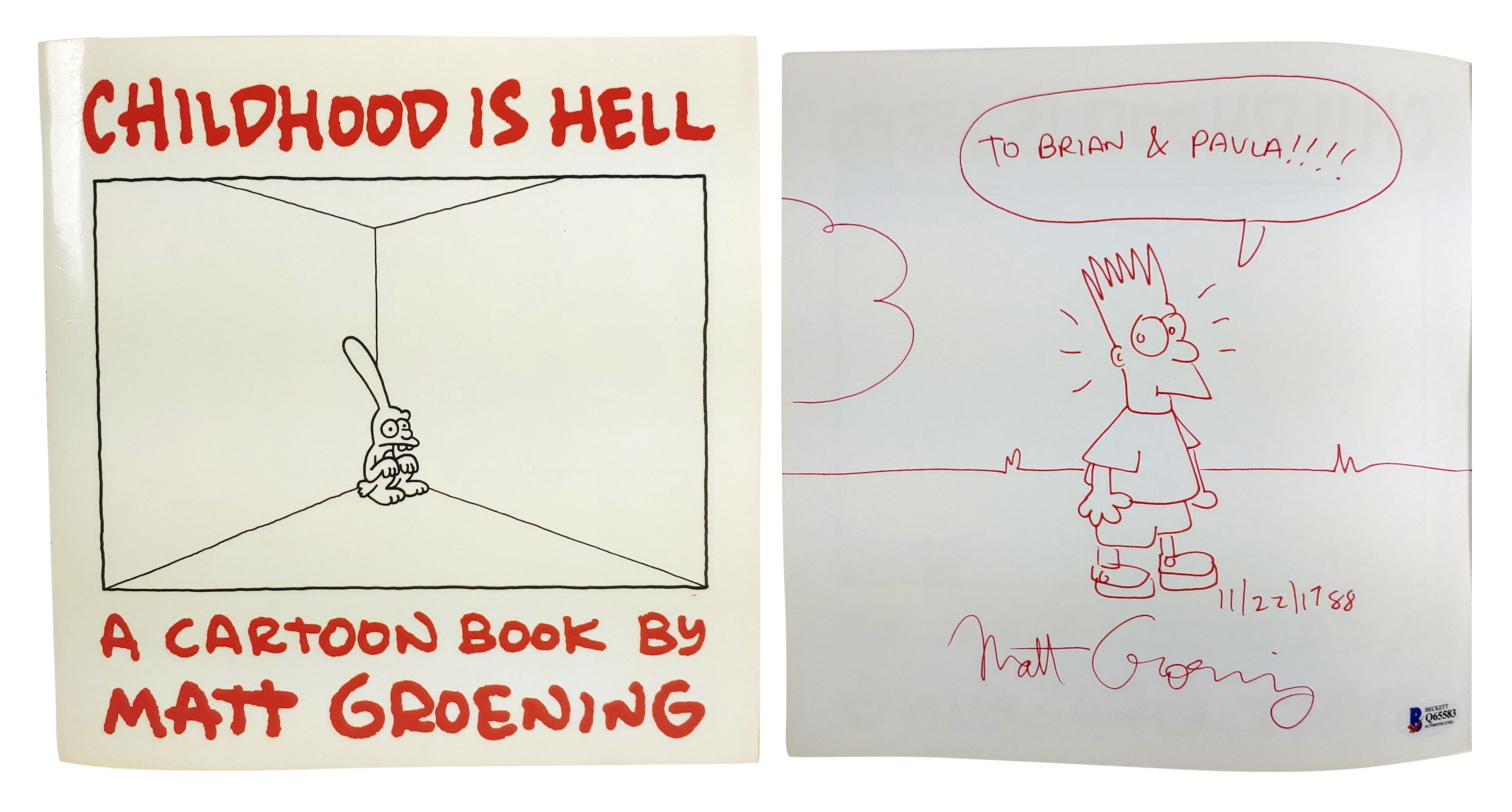 Matt Groening Signed "Childhood is Hell" Softcover Book with Hand-Drawn Sketch (Beckett COA) at PristineAuction.com Matt Groening Signed "Childhood is Hell" Softcover Book with Hand-Drawn Sketch (Beckett COA) at PristineAuction.com