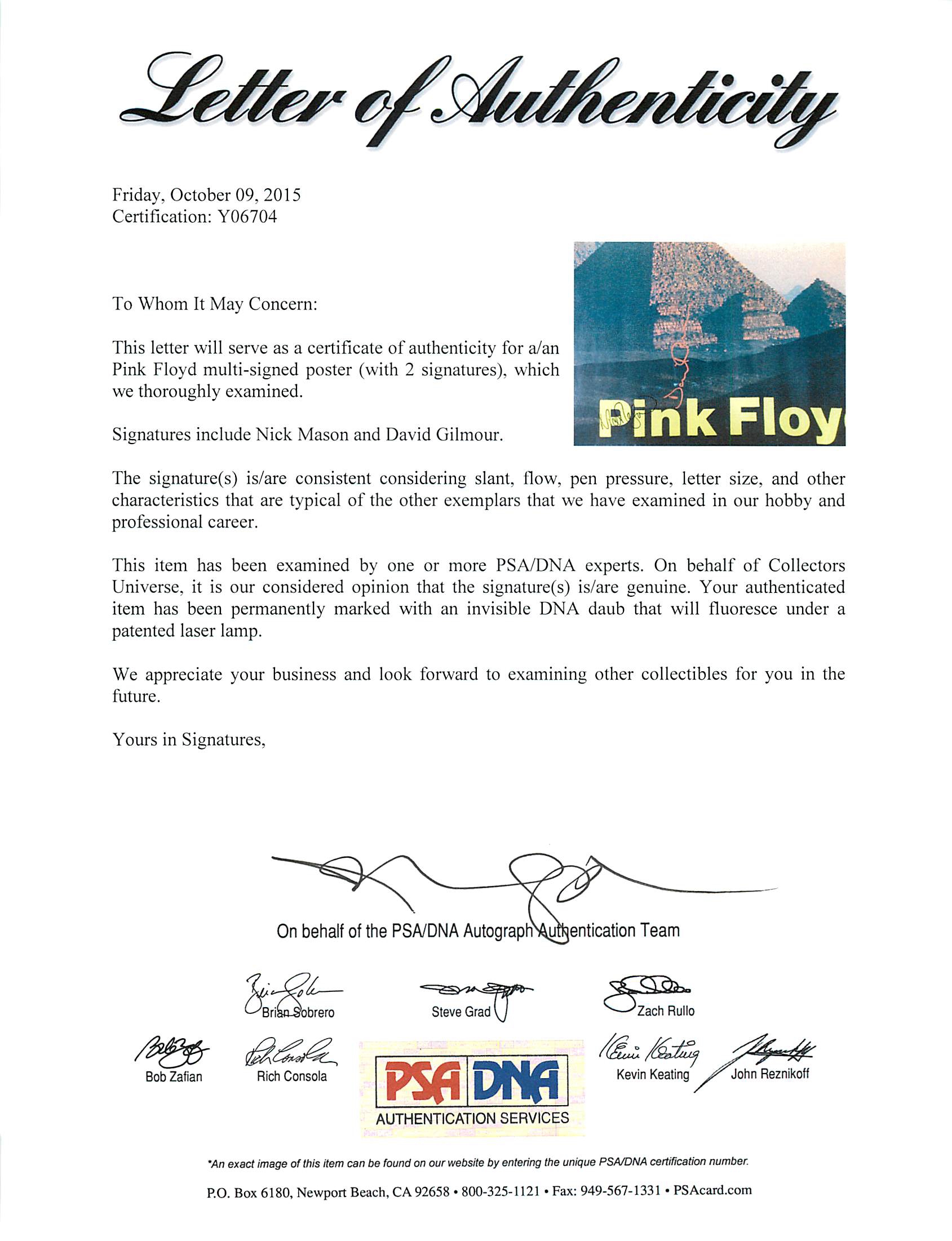 Nick Mason & David Gilmour Signed "Pink Floyd" 24x36 Poster (PSA LOA) at PristineAuction.com Nick Mason & David Gilmour Signed "Pink Floyd" 24x36 Poster (PSA LOA) at PristineAuction.com