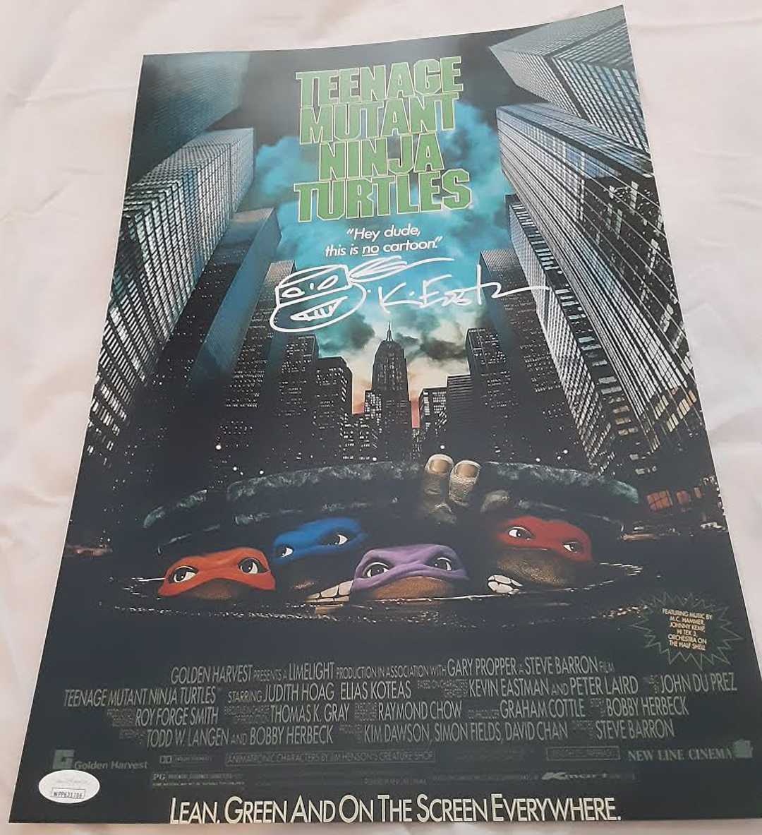 Kevin Eastman Signed "Teenage Mutant Ninja Turtles" 11x17 Movie Poster With Hand-Drawn Sketch (JSA COA) at PristineAuction.com Kevin Eastman Signed "Teenage Mutant Ninja Turtles" 11x17 Movie Poster With Hand-Drawn Sketch (JSA COA) at PristineAuction.com
