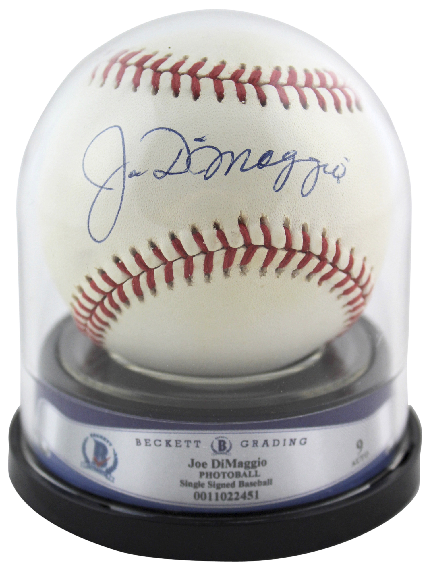 Joe DiMaggio Signed OAL Baseball with Display Case (Beckett LOA & JSA COA) at PristineAuction.com Joe DiMaggio Signed OAL Baseball with Display Case (Beckett LOA & JSA COA) at PristineAuction.com