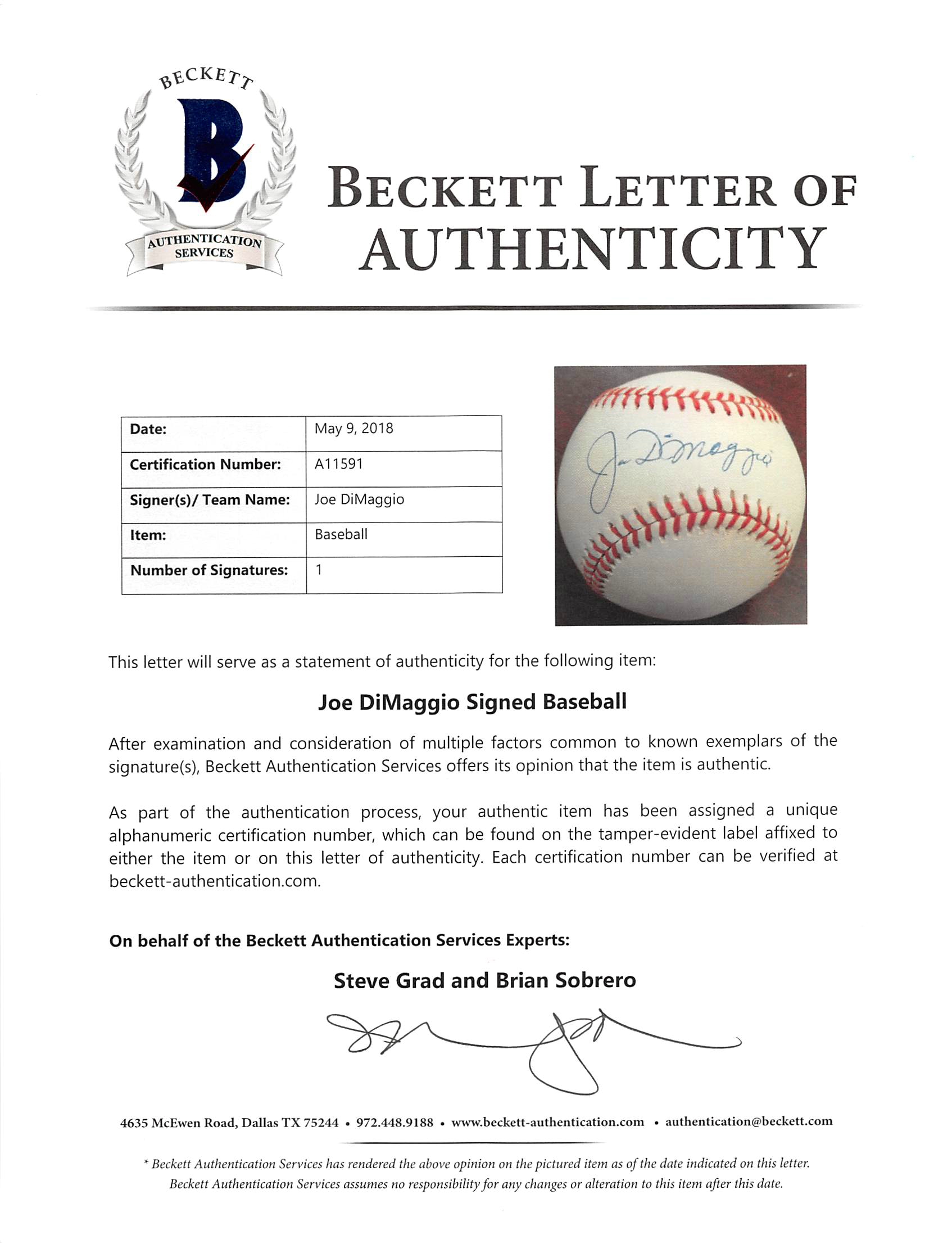 Joe DiMaggio Signed OAL Baseball with Display Case (Beckett LOA & JSA COA) at PristineAuction.com Joe DiMaggio Signed OAL Baseball with Display Case (Beckett LOA & JSA COA) at PristineAuction.com