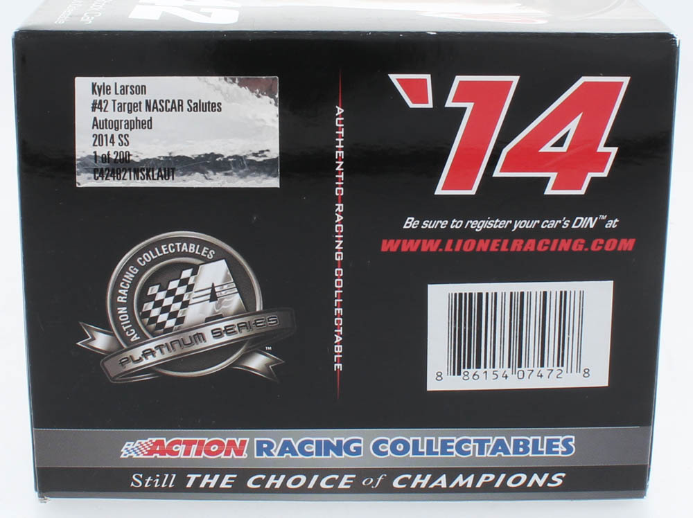 Kyle Larson Signed LE #42 Target NASCAR Salutes 2014 SS 1:24 Die-Cast Car (ARC COA) at PristineAuction.com Kyle Larson Signed LE #42 Target NASCAR Salutes 2014 SS 1:24 Die-Cast Car (ARC COA) at PristineAuction.com