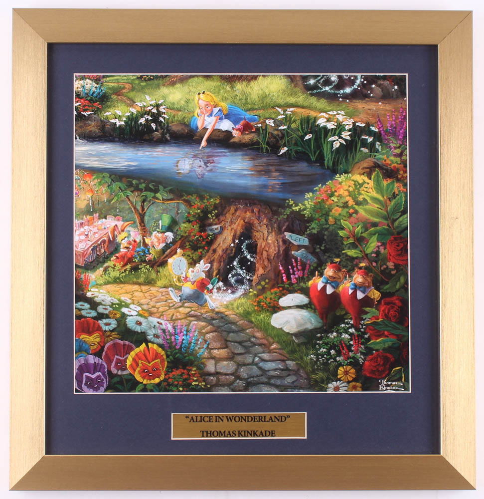 Thomas Kinkade Walt Disney's "Alice in Wonderland" 16x16.5 Custom Framed Print Display at PristineAuction.com Thomas Kinkade Walt Disney's "Alice in Wonderland" 16x16.5 Custom Framed Print Display at PristineAuction.com