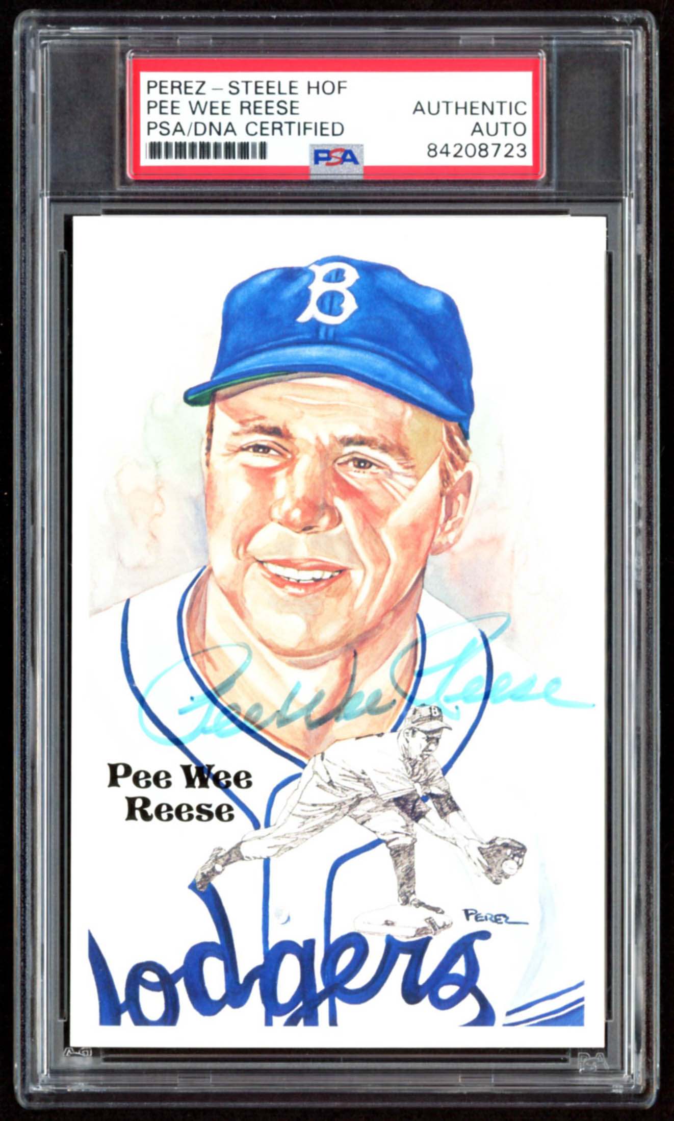 Pee Wee Reese Signed 1980-02 Perez-Steele Hall of Fame Postcards #189 (PSA Encapsulated) at PristineAuction.com Pee Wee Reese Signed 1980-02 Perez-Steele Hall of Fame Postcards #189 (PSA Encapsulated) at PristineAuction.com
