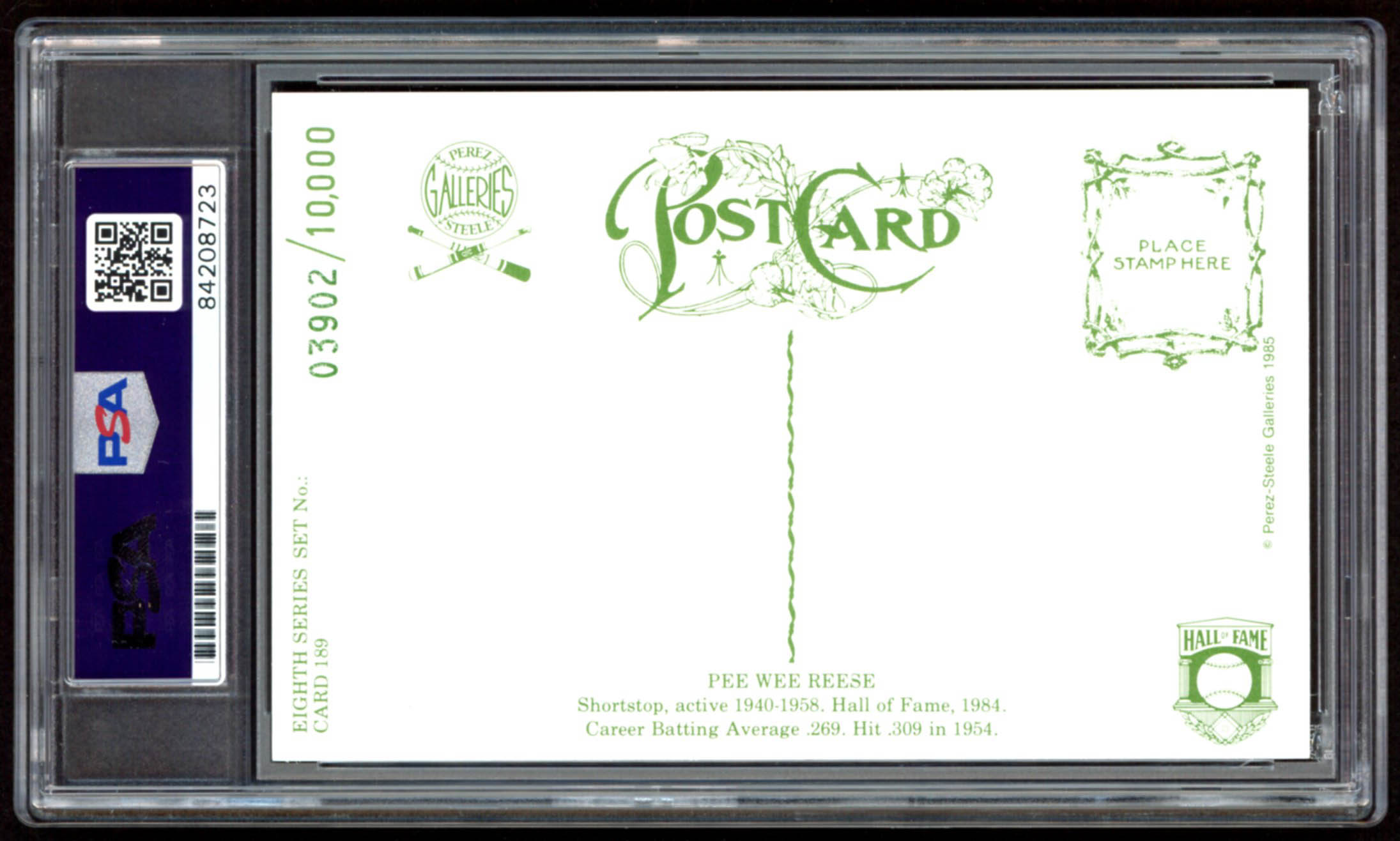 Pee Wee Reese Signed 1980-02 Perez-Steele Hall of Fame Postcards #189 (PSA Encapsulated) at PristineAuction.com Pee Wee Reese Signed 1980-02 Perez-Steele Hall of Fame Postcards #189 (PSA Encapsulated) at PristineAuction.com