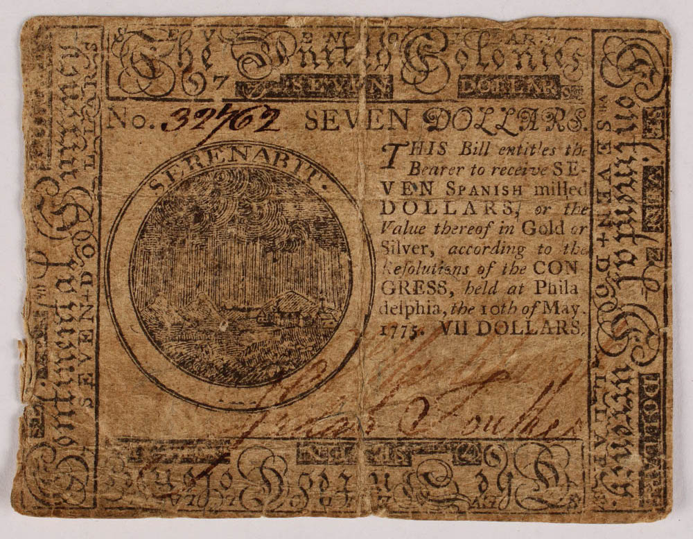 1775 $7 Seven Dollar - Continental - Colonial Currency Note at PristineAuction.com 1775 $7 Seven Dollar - Continental - Colonial Currency Note at PristineAuction.com