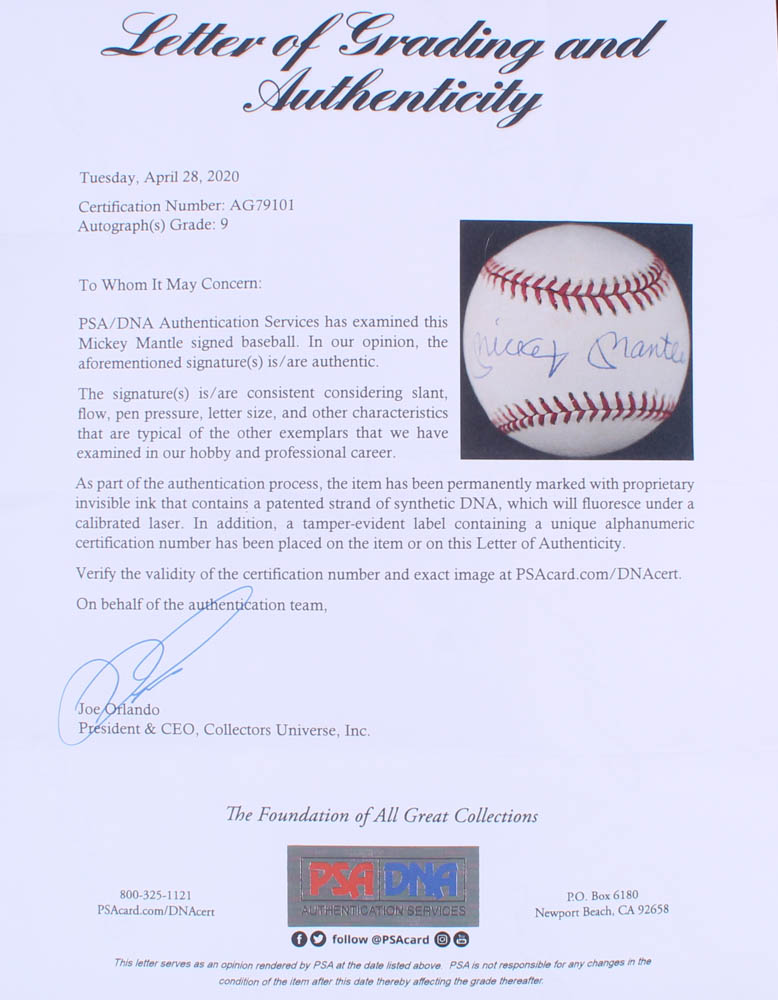 Mickey Mantle Signed OAL Baseball (PSA LOA) at PristineAuction.com Mickey Mantle Signed OAL Baseball (PSA LOA) at PristineAuction.com