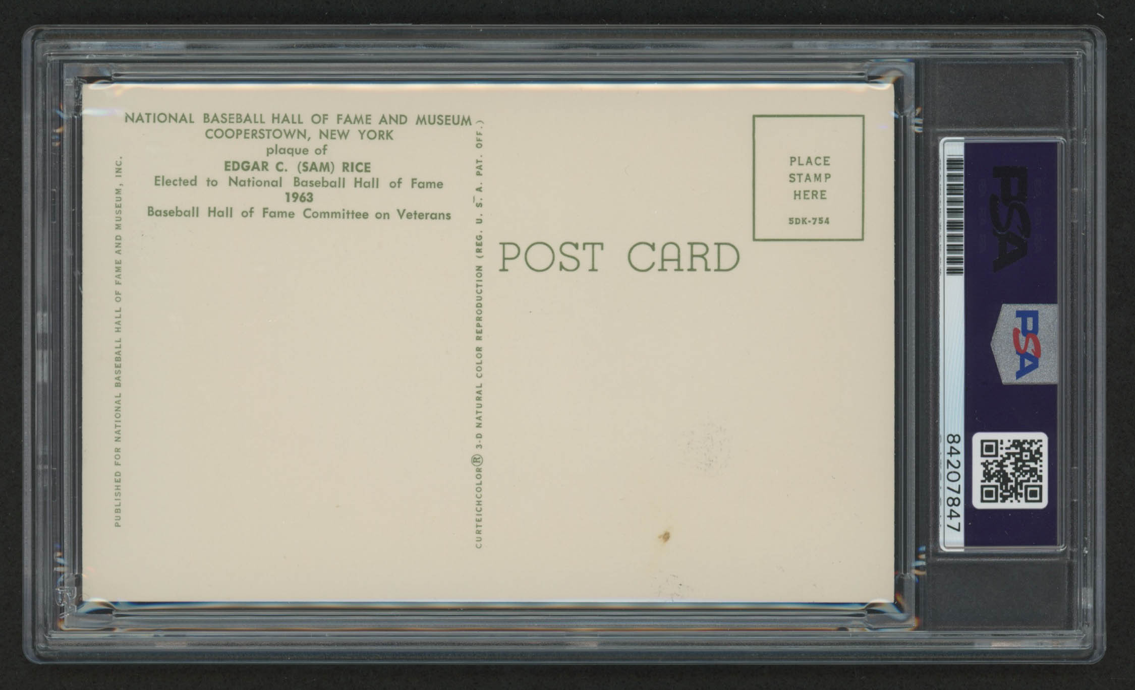 Sam Rice Signed Hall of Fame Plaque Postcard (PSA Encapsulated ...