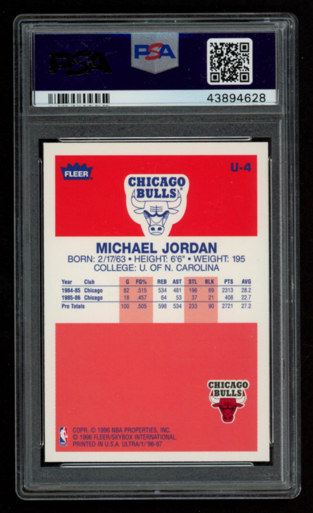 Michael Jordan 1996-97 Ultra Decade of Excellence #U4 (PSA 9) at PristineAuction.com Michael Jordan 1996-97 Ultra Decade of Excellence #U4 (PSA 9) at PristineAuction.com