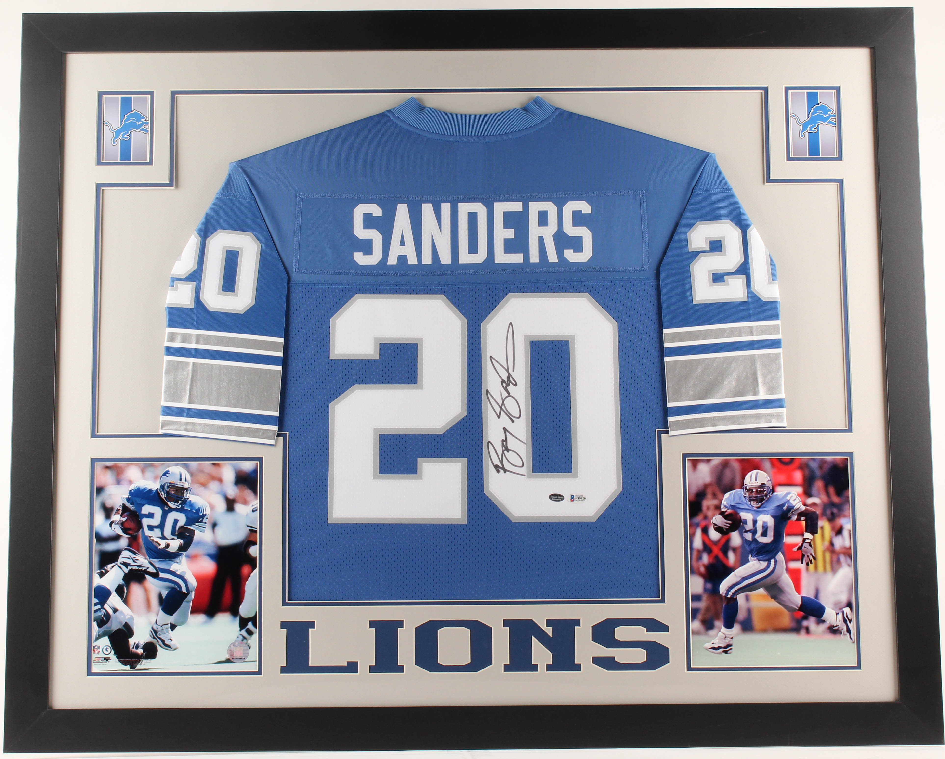 Barry Sanders Signed 35x43 Custom Framed Jersey (Beckett COA & Schwartz Hologram) at PristineAuction.com Barry Sanders Signed 35x43 Custom Framed Jersey (Beckett COA & Schwartz Hologram) at PristineAuction.com