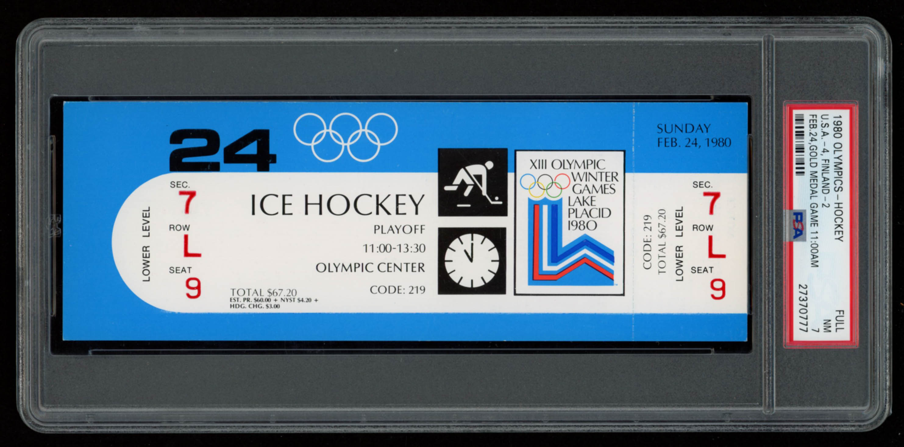 1980 Olympic Hockey Gold Medal Game Authentic Ticket (PSA Encapsulated) at PristineAuction.com 1980 Olympic Hockey Gold Medal Game Authentic Ticket (PSA Encapsulated) at PristineAuction.com