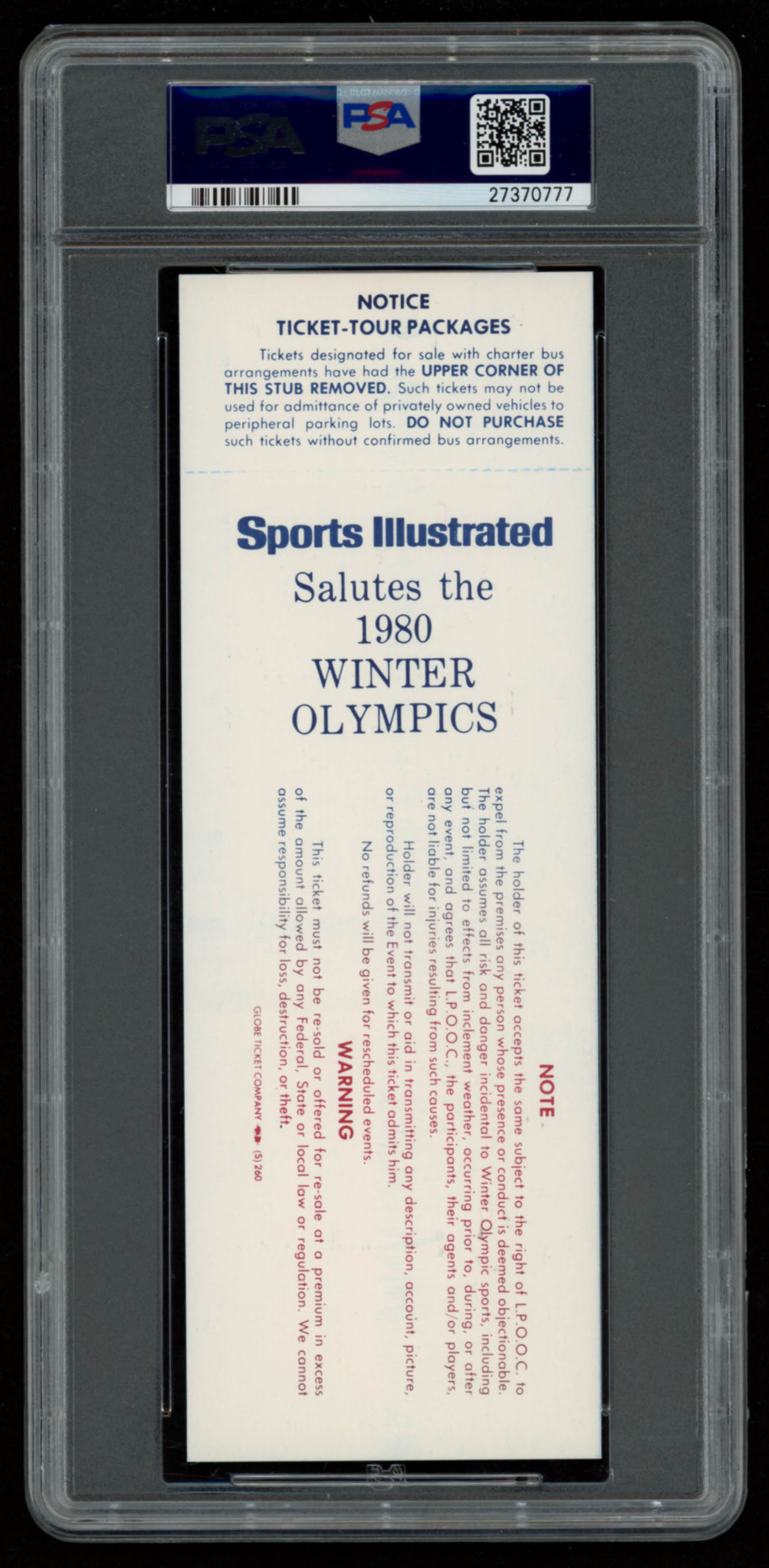1980 Olympic Hockey Gold Medal Game Authentic Ticket (PSA Encapsulated) at PristineAuction.com 1980 Olympic Hockey Gold Medal Game Authentic Ticket (PSA Encapsulated) at PristineAuction.com