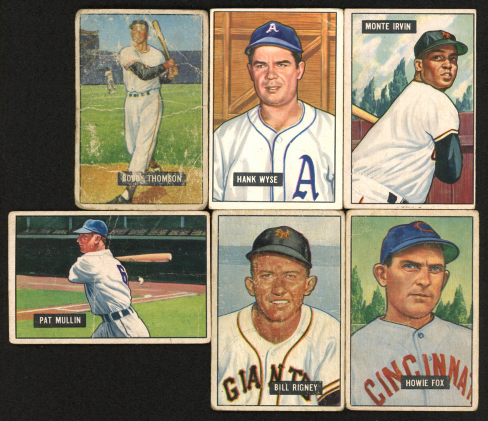 Lot of (6) 1951 Bowman Baseball Cards with Bobby Thomson 126, Monte