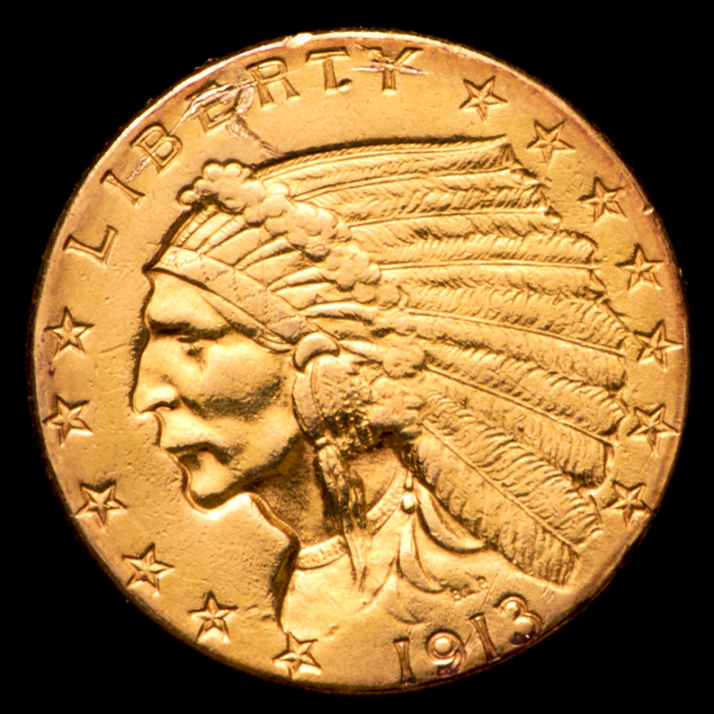 1913 2.50 Indian Head Quarter Eagle Gold Coin Pristine Auction