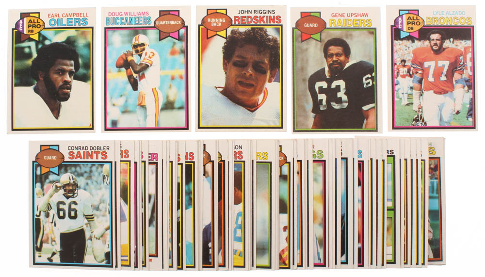 Lot of (66) 1979 Topps Football Cards with #48 Doug Williams RC, #10 John Riggins, #390 Earl Campbell RC, #420 Lyle Alzado AP, #260 Gene Upshaw
