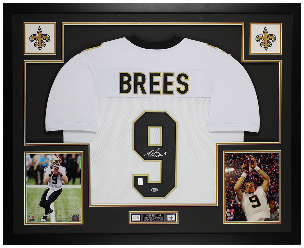 Drew Brees Signed 35x43 Custom Framed Jersey Display (Beckett COA & Brees Hologram) at PristineAuction.com Drew Brees Signed 35x43 Custom Framed Jersey Display (Beckett COA & Brees Hologram) at PristineAuction.com
