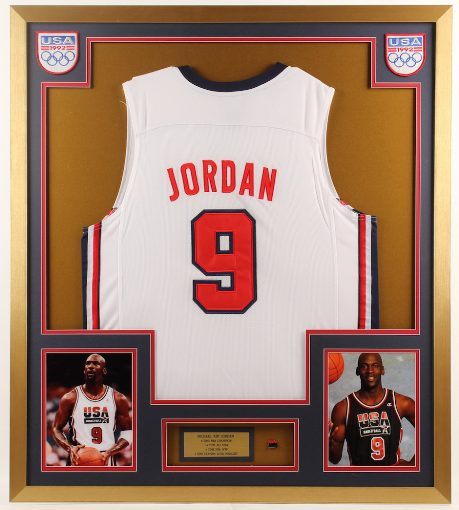 Michael Jordan 32x36 Custom Framed Jersey Display with USA Basketball