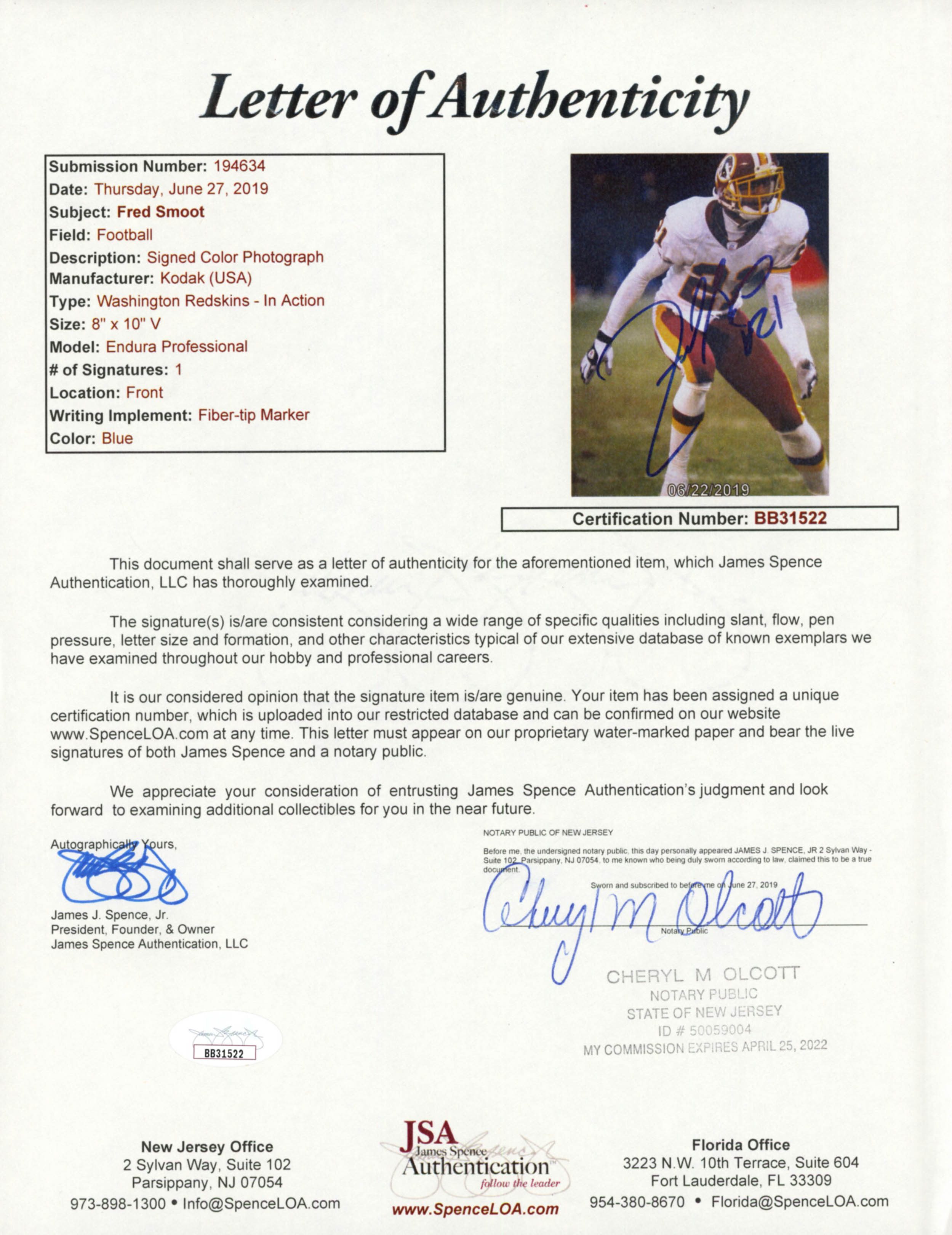 Fred Smoot Signed Redskins 8x10 Photo (JSA LOA) at PristineAuction.com Fred Smoot Signed Redskins 8x10 Photo (JSA LOA) at PristineAuction.com