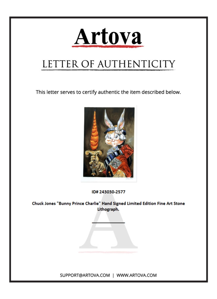 "Bunny Prince Charlie" LE 14x20 Stone Lithograph on Paper by Chuck Jones (Artova) at PristineAuction.com "Bunny Prince Charlie" LE 14x20 Stone Lithograph on Paper by Chuck Jones (Artova) at PristineAuction.com