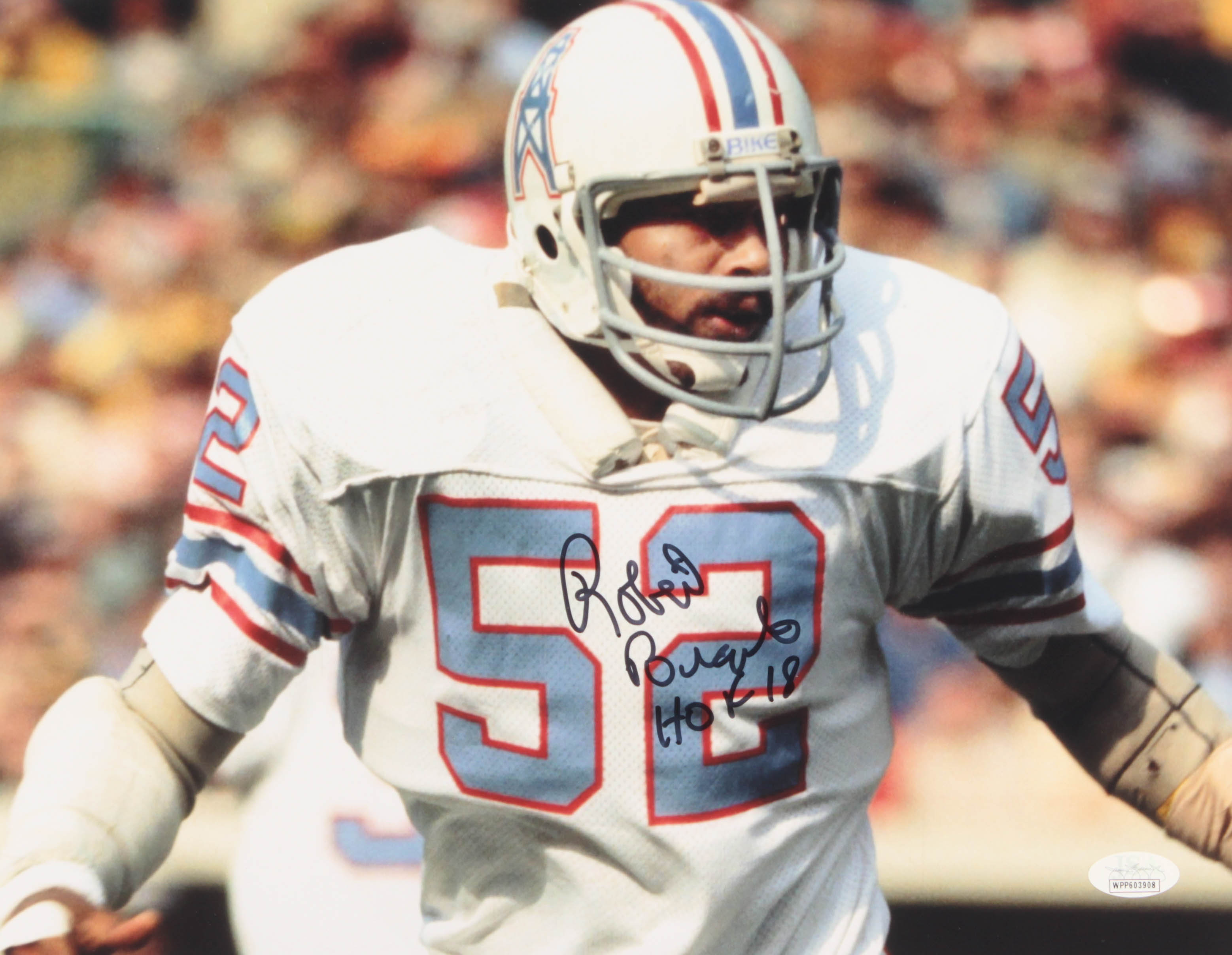 Robert Brazile Signed Oilers 11x14 Photo Inscribed "HOF 18" (JSA Hologram) at PristineAuction.com Robert Brazile Signed Oilers 11x14 Photo Inscribed "HOF 18" (JSA Hologram) at PristineAuction.com