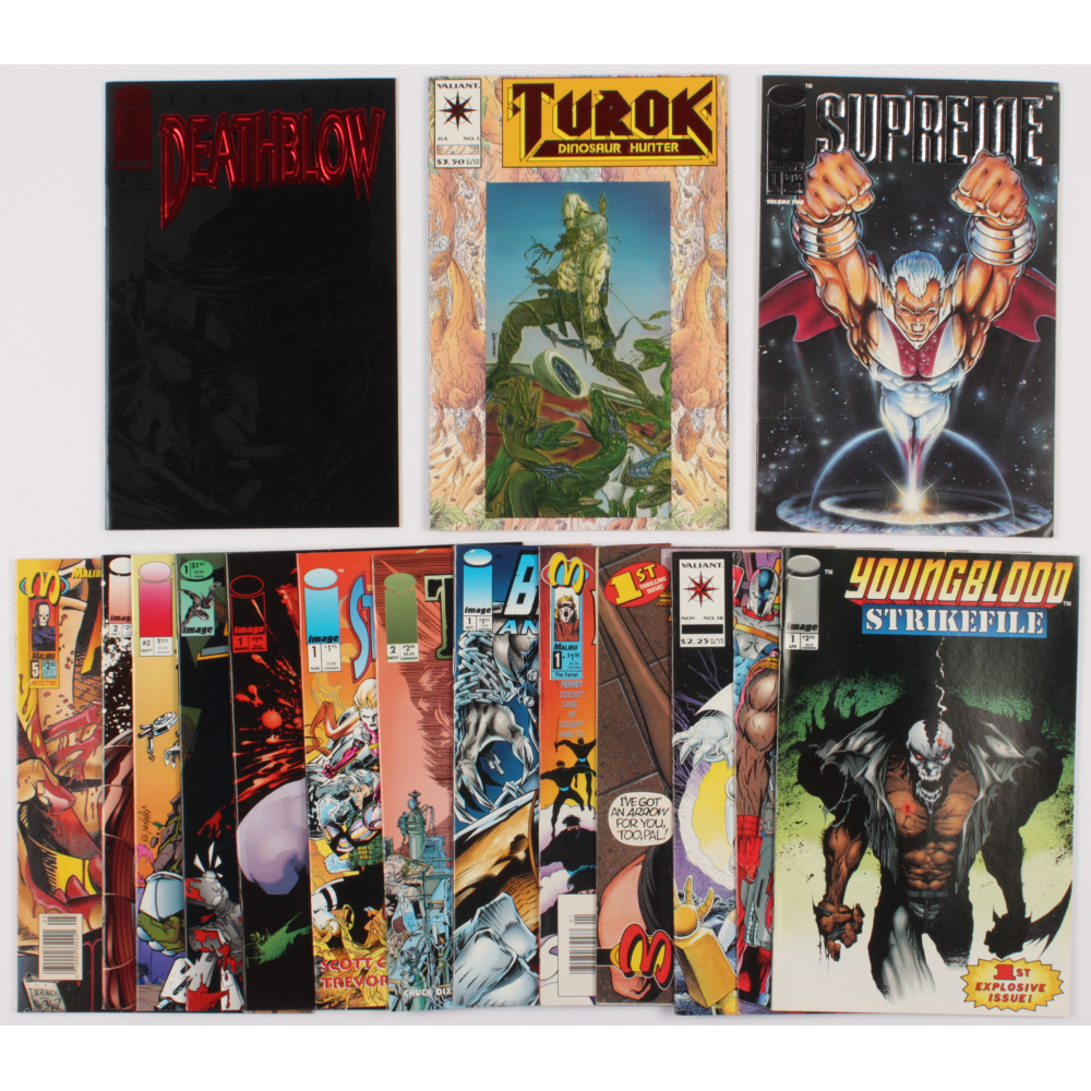 Lot Of 16 Comic Books With Deathblow 1 Supreme 1 Turok Dinosaur Hunter 1 Youngblood Strikefile 1 Pristine Auction