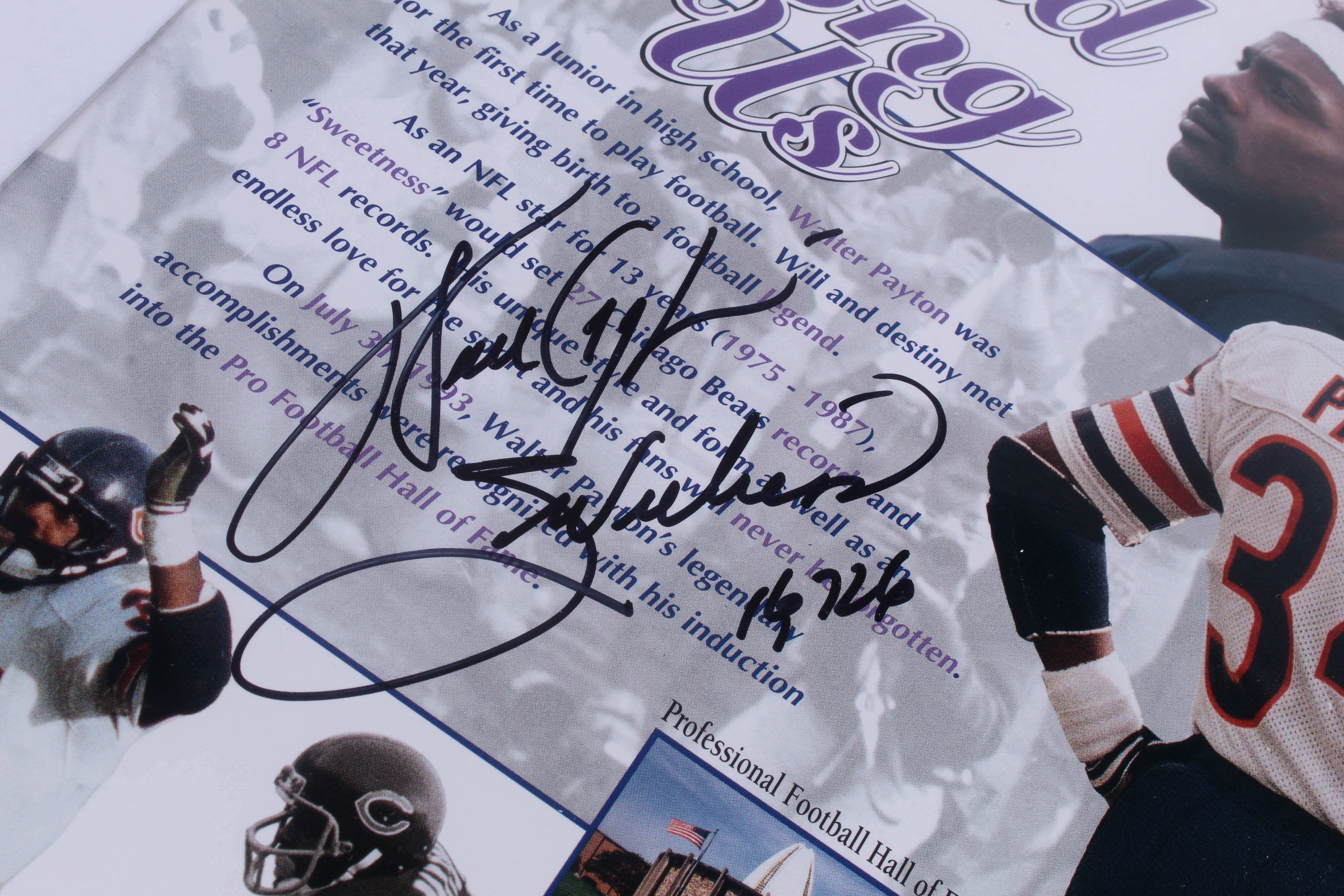 Walter Payton Signed Bears "A Legend Among Us" 13.5x16.5 Custom Framed Print Display Inscribed "Sweetness" & "16,726" with Payton Pin (PSA LOA) at PristineAuction.com Walter Payton Signed Bears "A Legend Among Us" 13.5x16.5 Custom Framed Print Display Inscribed "Sweetness" & "16,726" with Payton Pin (PSA LOA) at PristineAuction.com